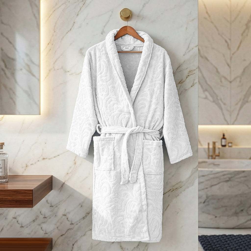 Eliz 100% Cotton Jacquard Bathrobe – Soft Absorbent Spa & Hotel Robe (Rose)