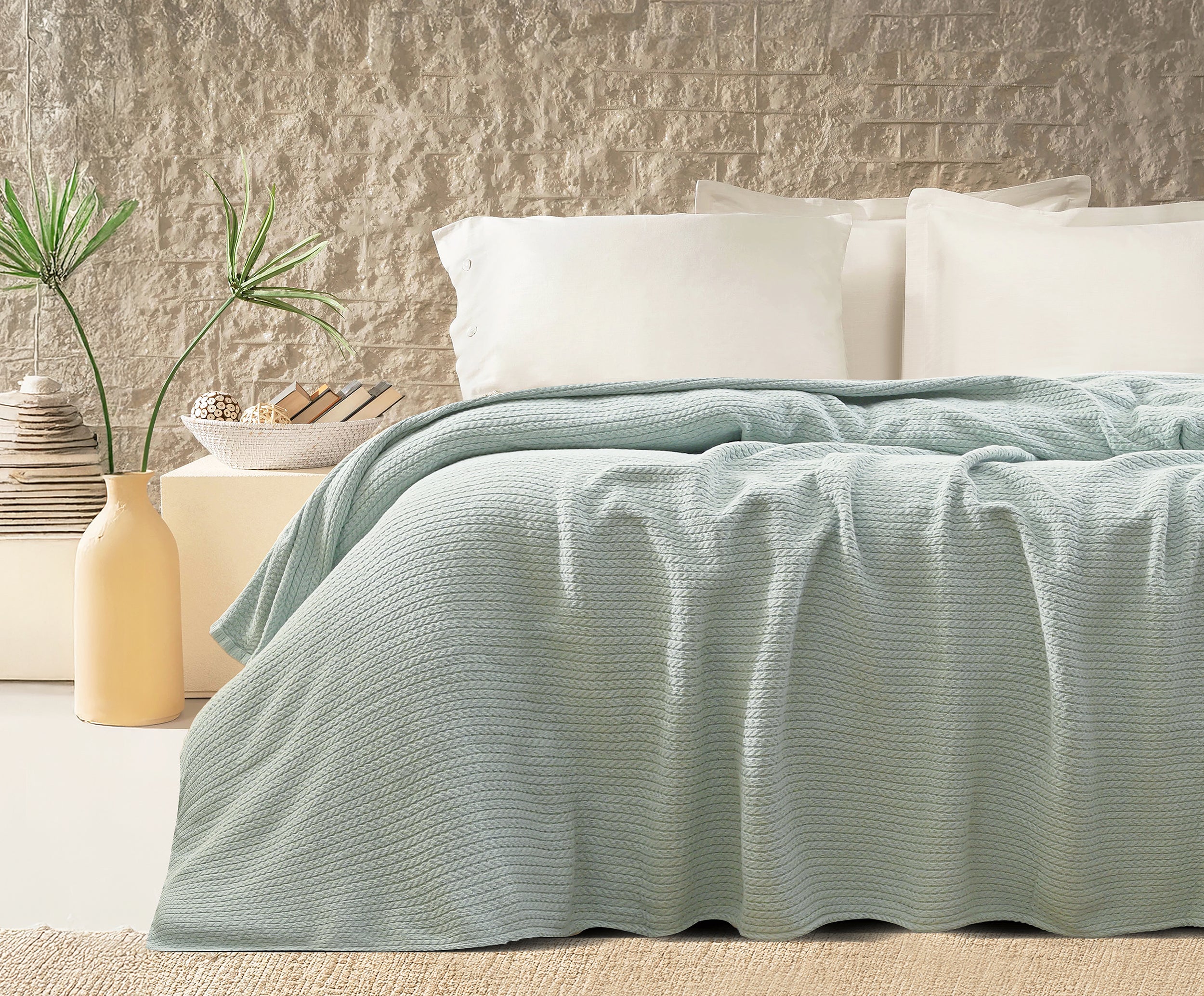Premium Egyptian Cotton Orchid Throw Blanket Mint Green color