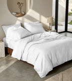 Luxury Satin Stripe Duvet Cover set – 1 cm Stripes ,Hotel Style Bedding (white)