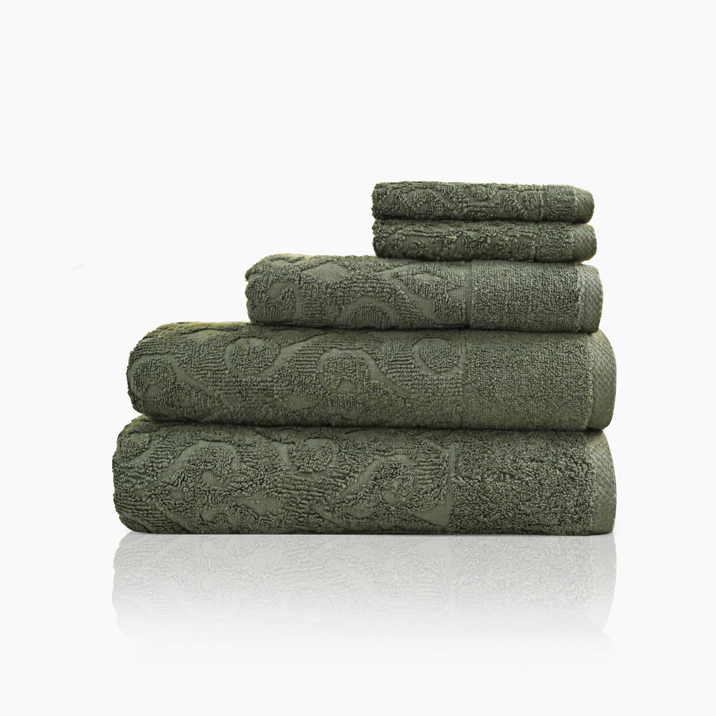 Andalus Bath Towel Set, Pack of 5 Pieces , Ultra Soft and Highly Absorbent Towels,(Olive)
