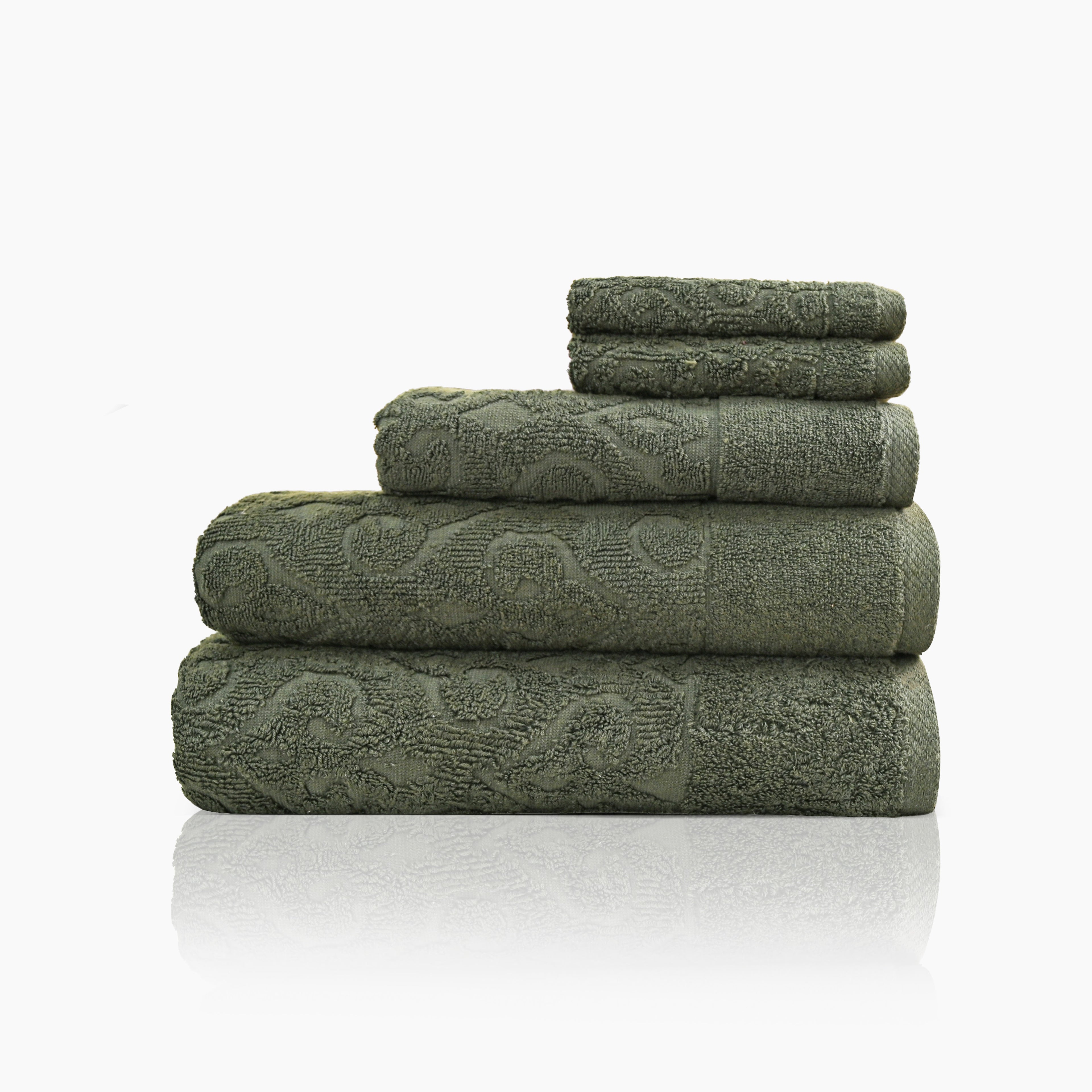 Andalus Bath Towel Set, Pack of 5 Pieces , Ultra Soft and Highly Absorbent Towels,(Olive)