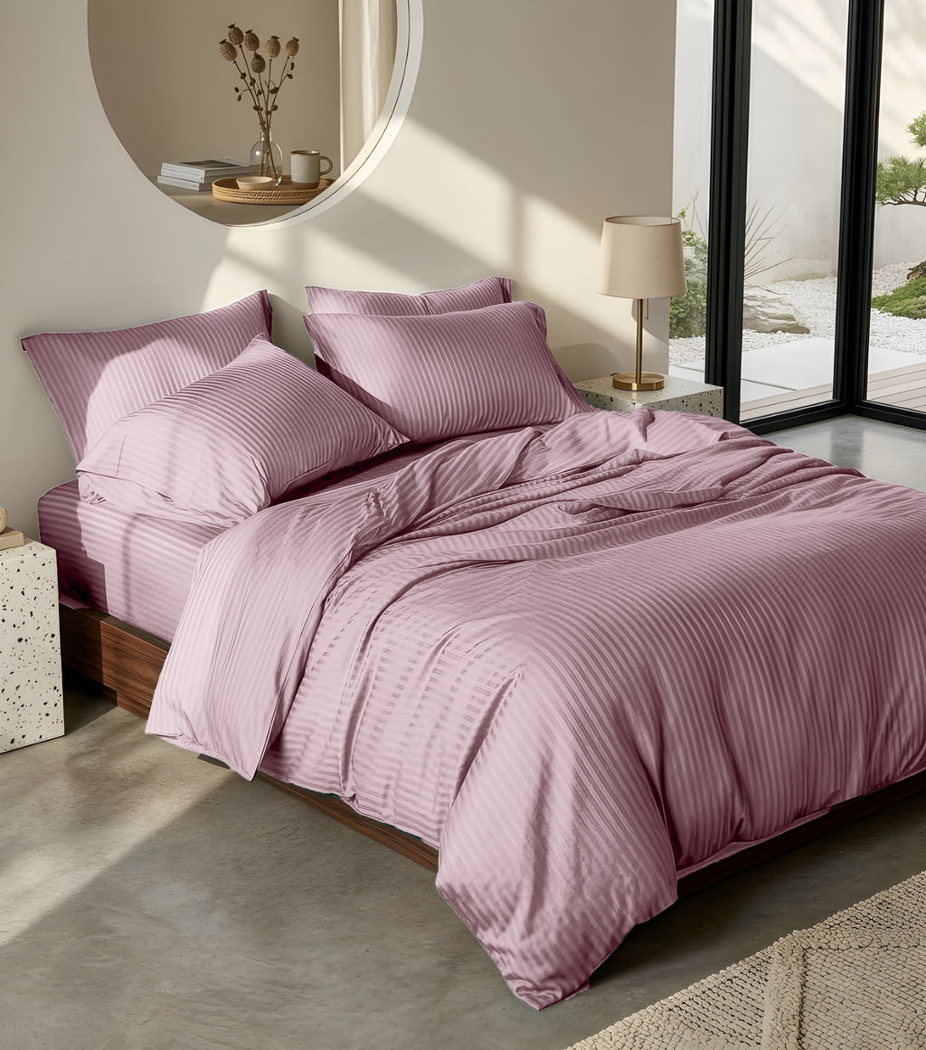 Luxury Satin Stripe Duvet Cover set – 1 cm Stripes ,Hotel Style Bedding (Kashmir)