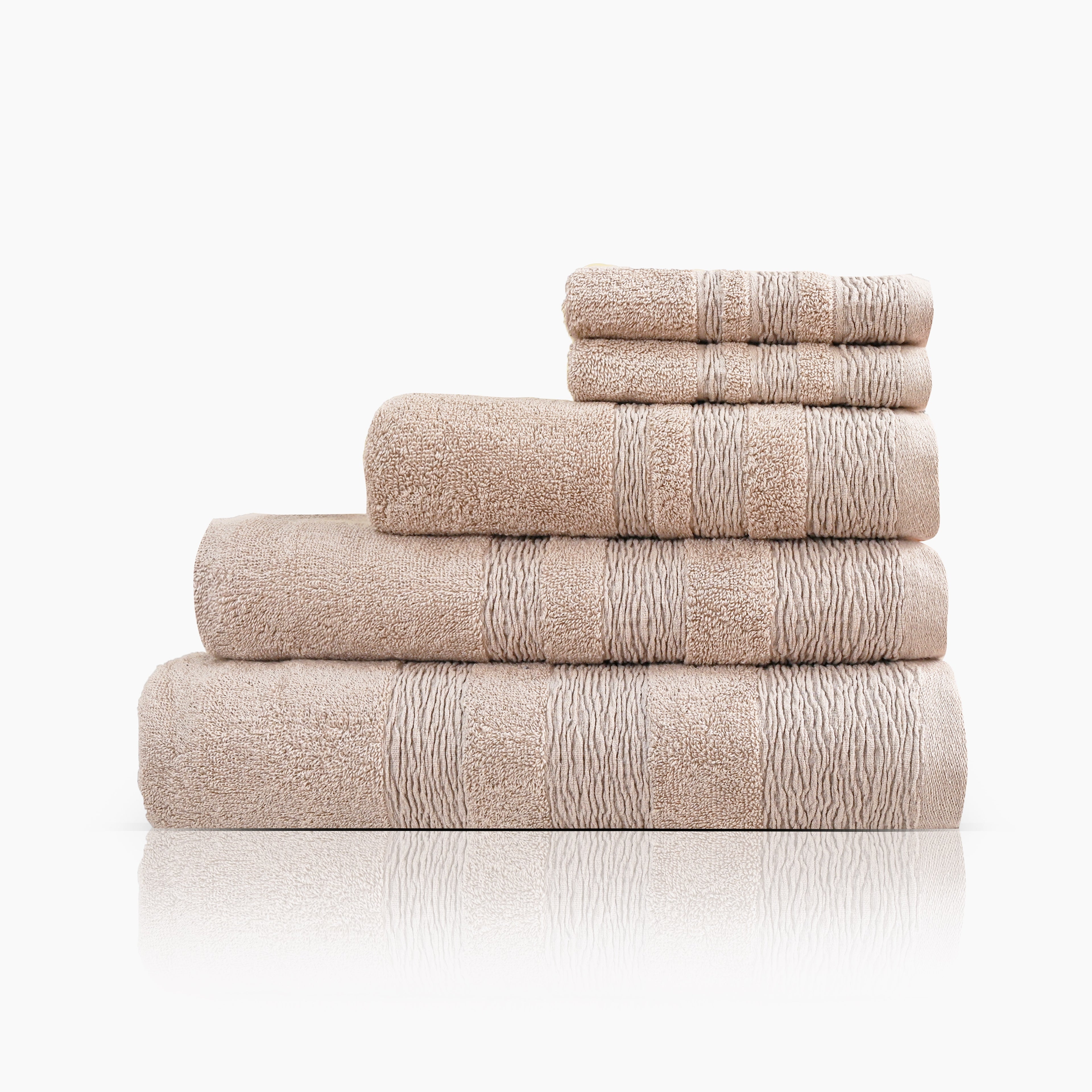 Kara Bath Towel Set, Pack of 5 Pieces , Ultra Soft and Highly Absorbent Towels,(Beige)