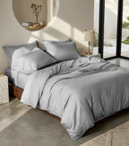 Luxury Satin Stripe Duvet Cover set – 1 cm Stripes ,Hotel Style Bedding(GREY)