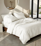 Luxury Satin Stripe Duvet Cover set – 1 cm Stripes ,Hotel Style Bedding (offwhite)