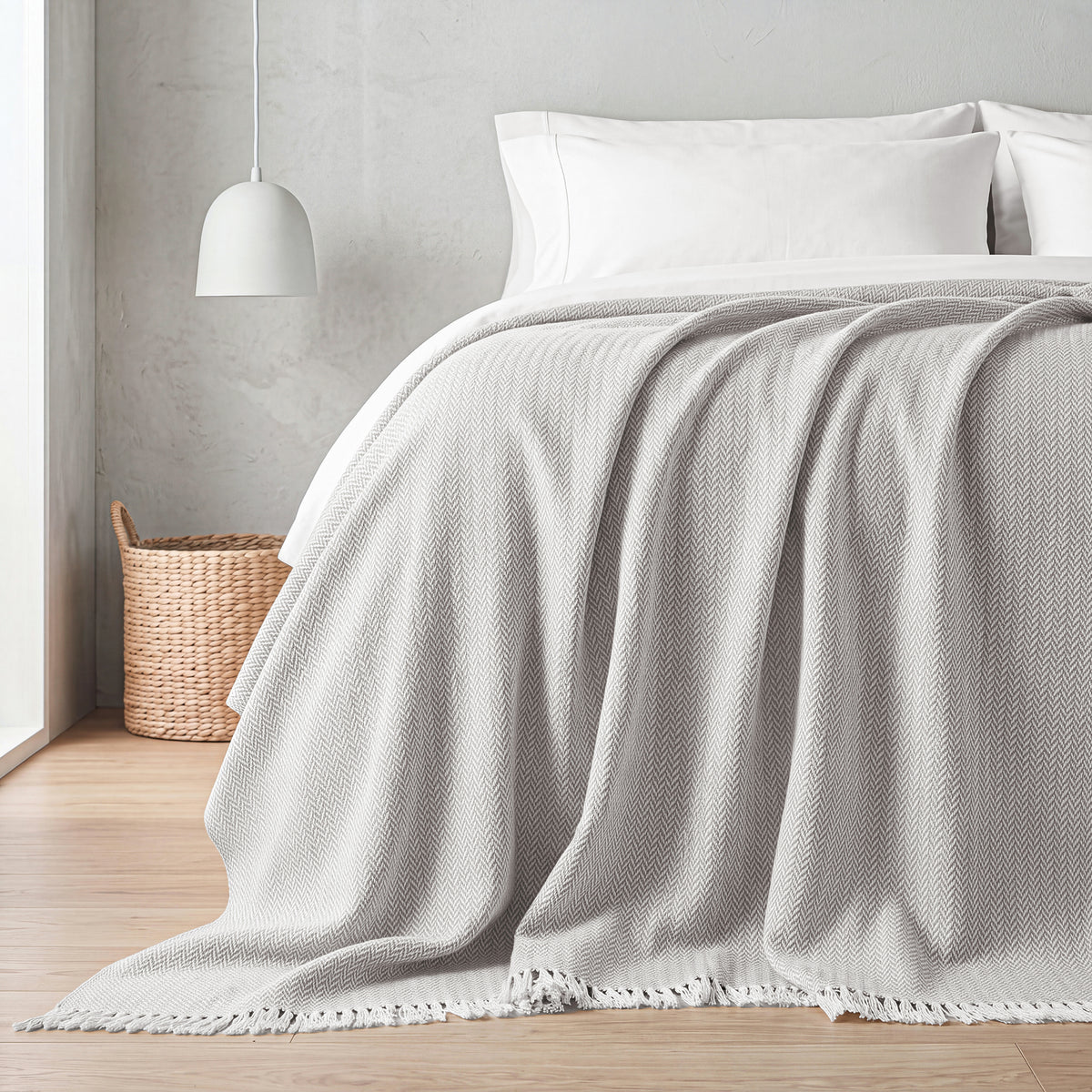 Luxury Verona Woven Bed Coverlet with Fringe