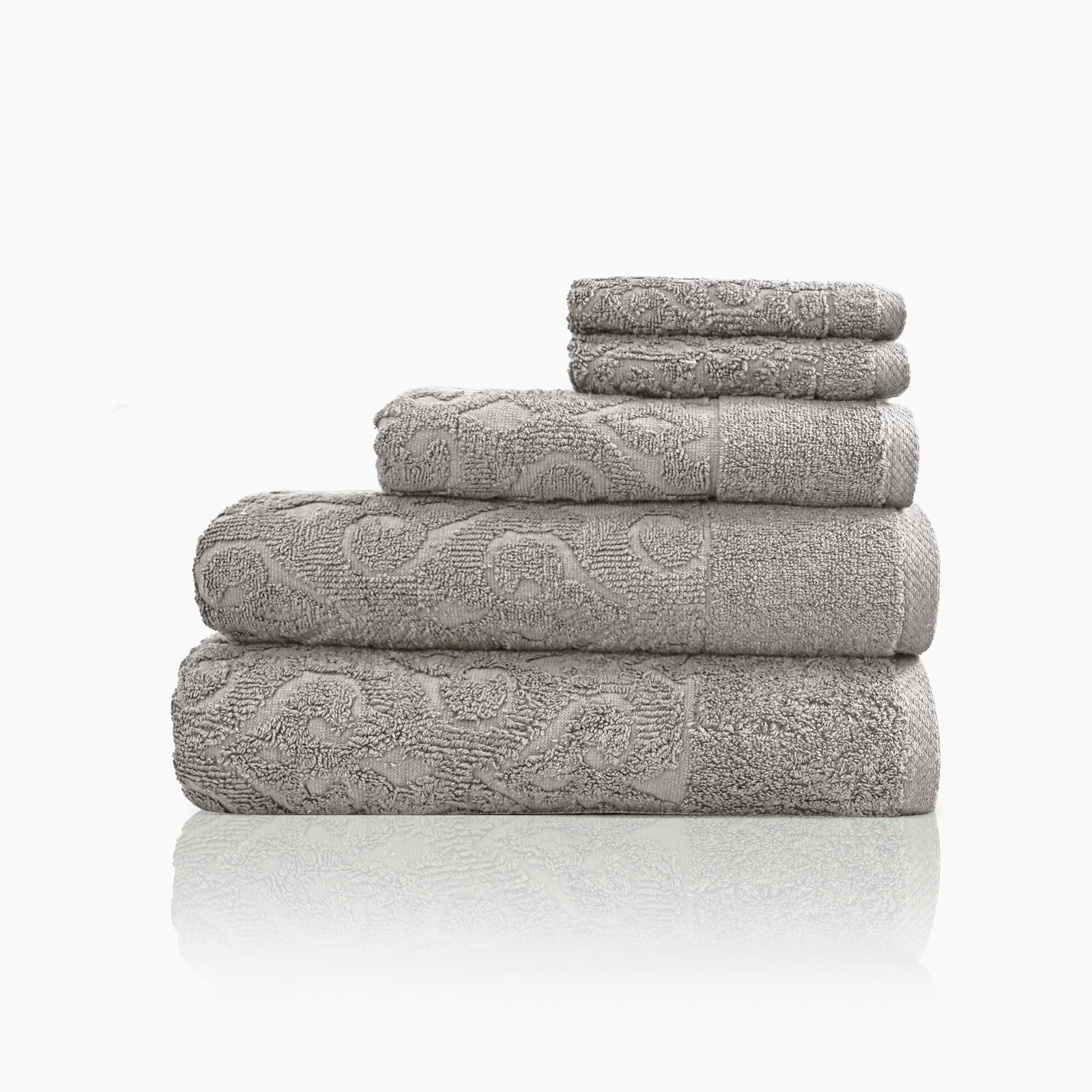 Andalus Bath Towel Set, Pack of 5 Pieces , Ultra Soft and Highly Absorbent Towels,(Silver)