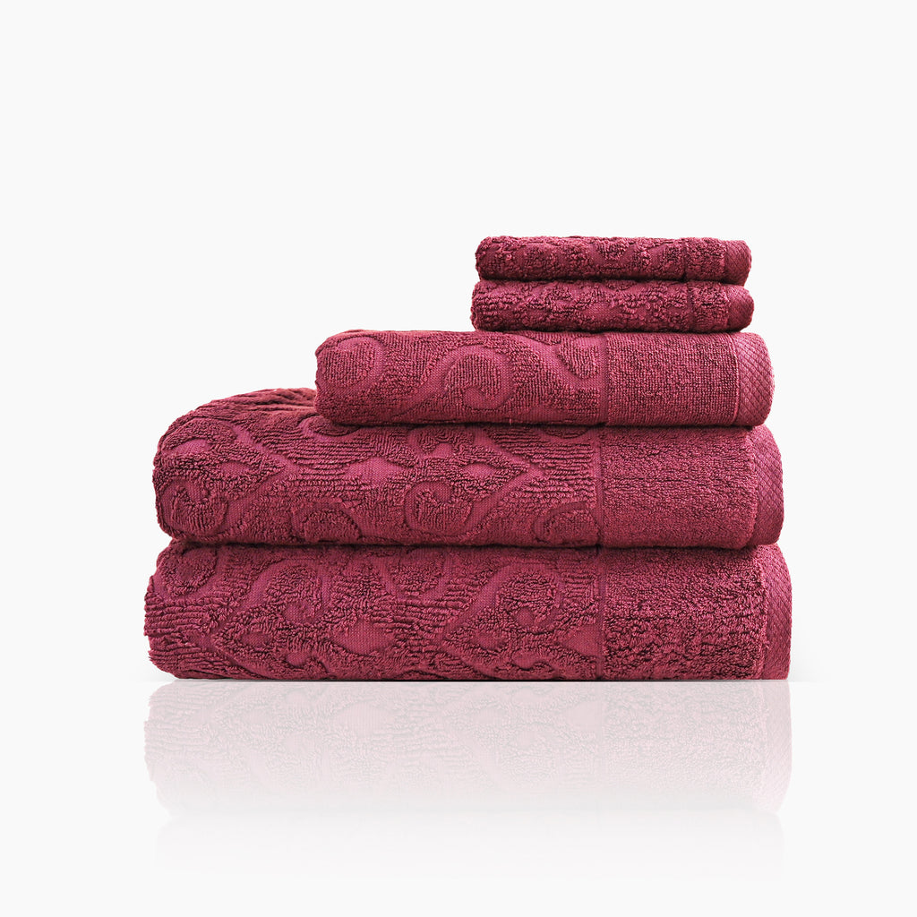 Andalus Bath Towel Set, Pack of 5 Pieces , Ultra Soft and Highly Absorbent Towels,(Burghandi)