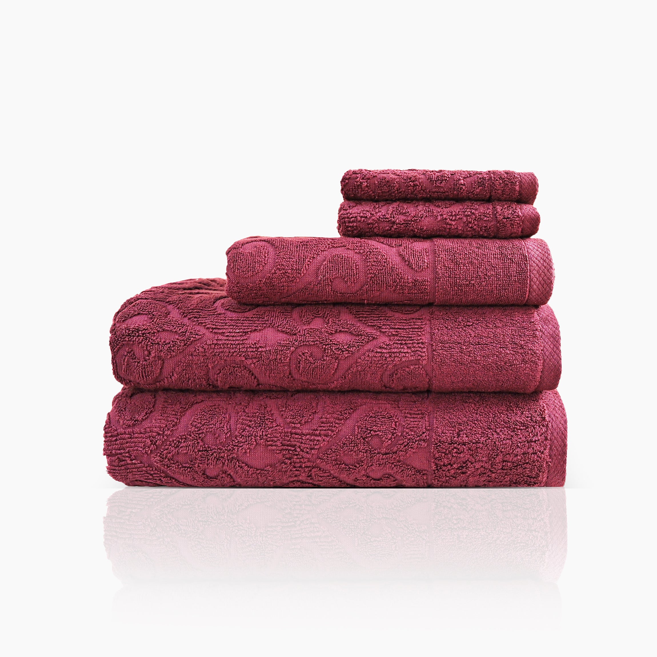 Andalus Bath Towel Set, Pack of 5 Pieces , Ultra Soft and Highly Absorbent Towels,(Burghandi)