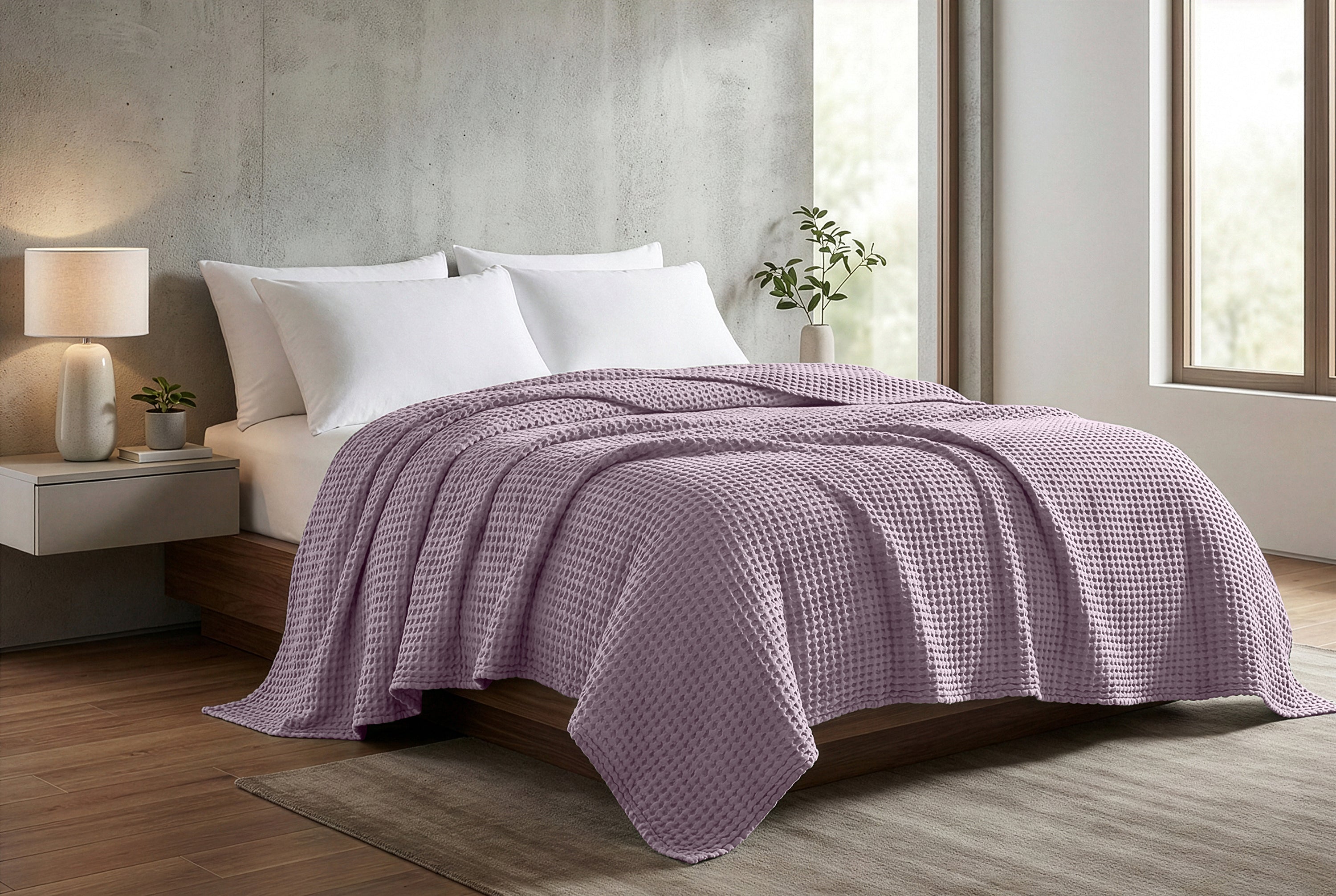 Egyptian cotton Waffle throw blanket,ultra-soft & lightweight with an elegant woven design ,king size 255x225 cm ,Kashmir  Color