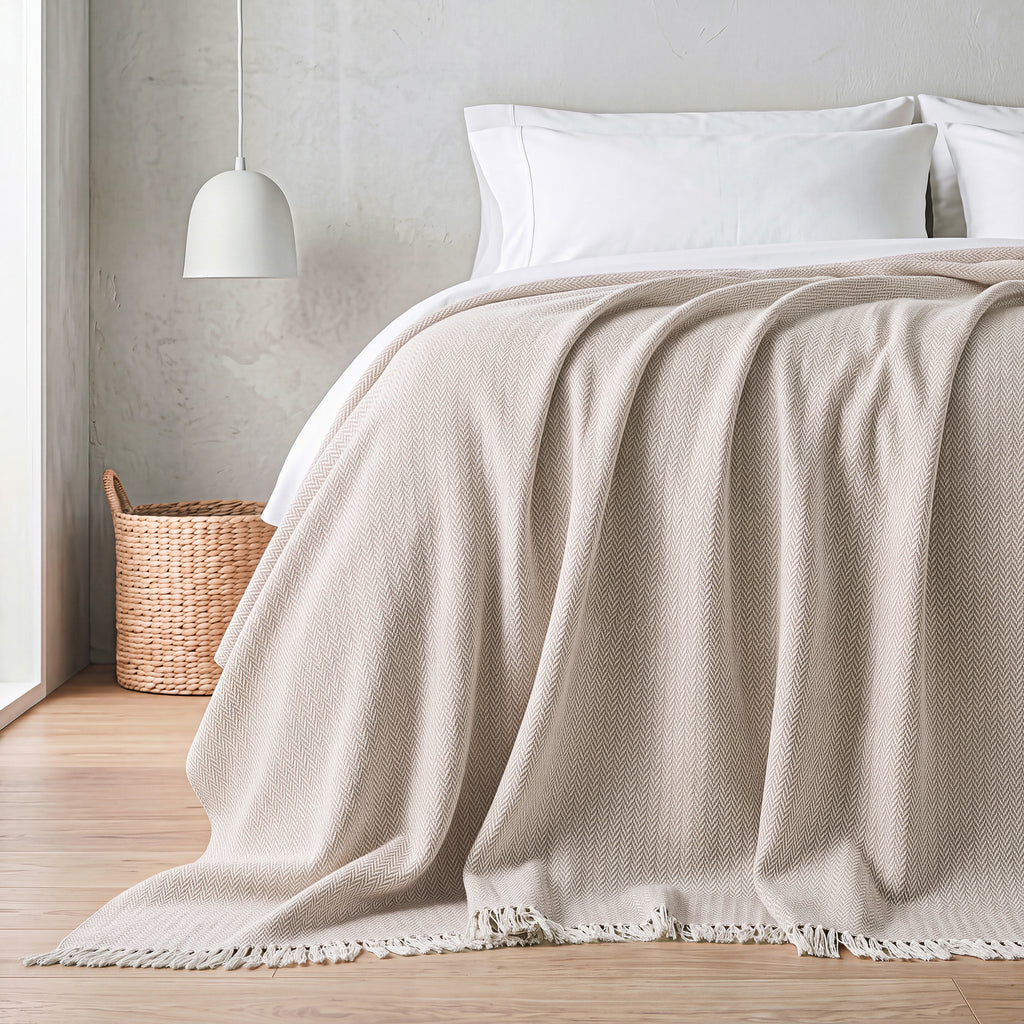 Luxury Verona Woven Bed Coverlet with Fringe