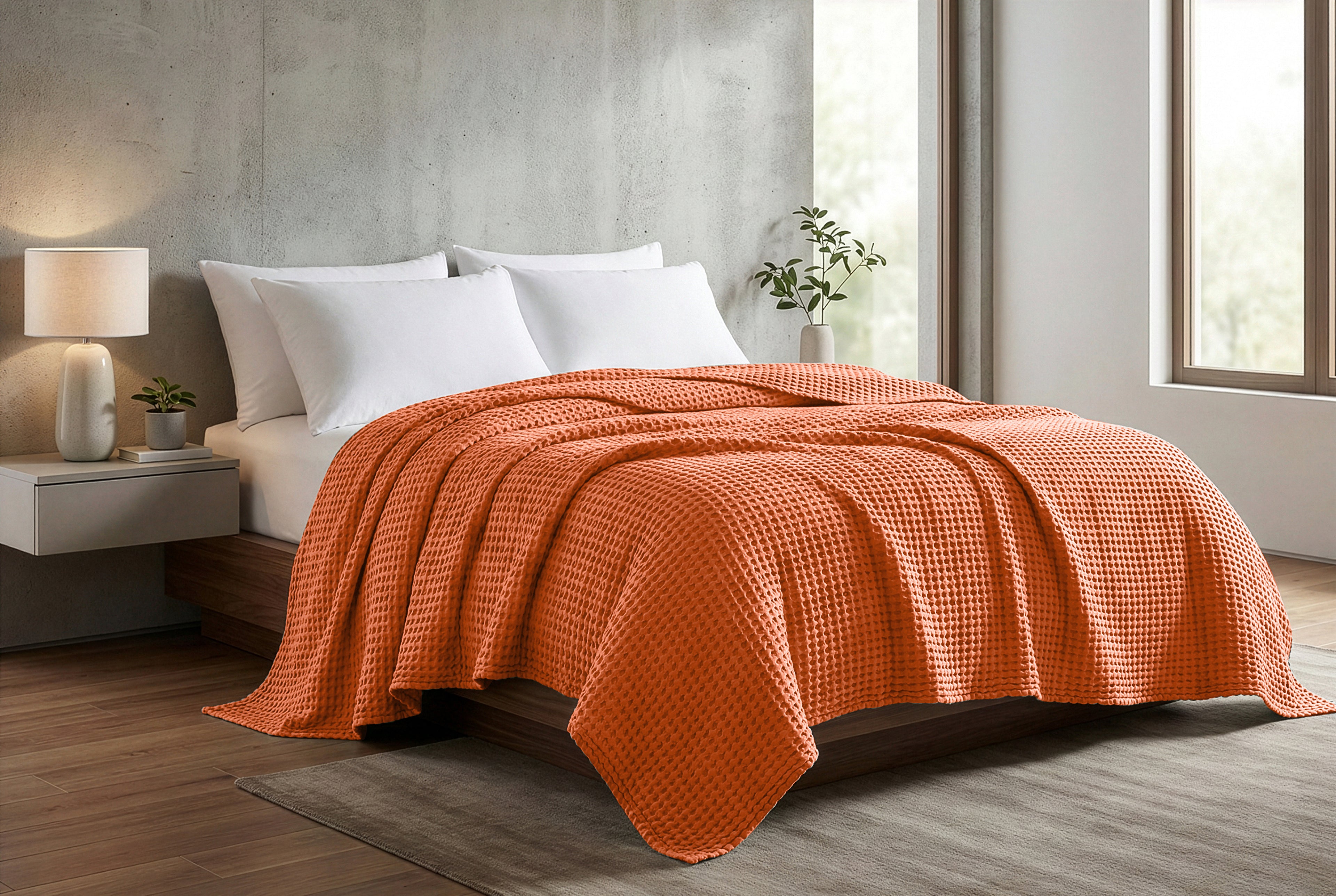 Egyptian cotton Waffle throw blanket,ultra-soft & lightweight with an elegant woven design ,king size 255x225 cm ,Havan  Color