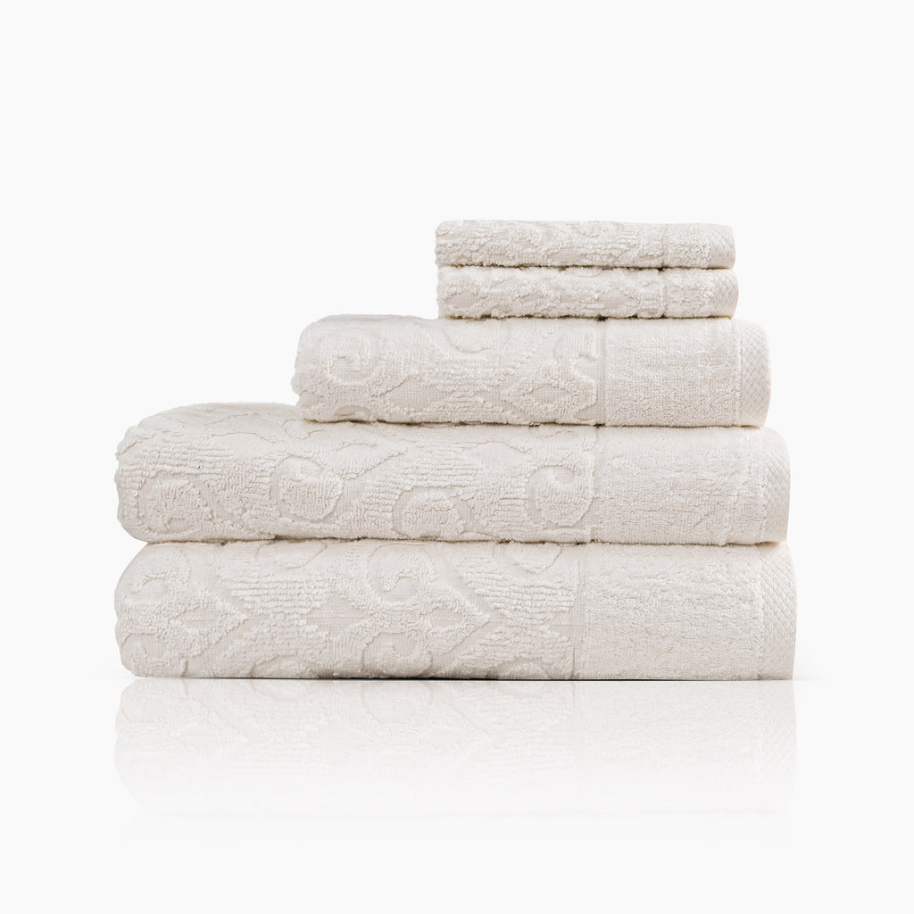 Andalus Bath Towel Set, Pack of 5 Pieces , Ultra Soft and Highly Absorbent Towels,(Offwhite)