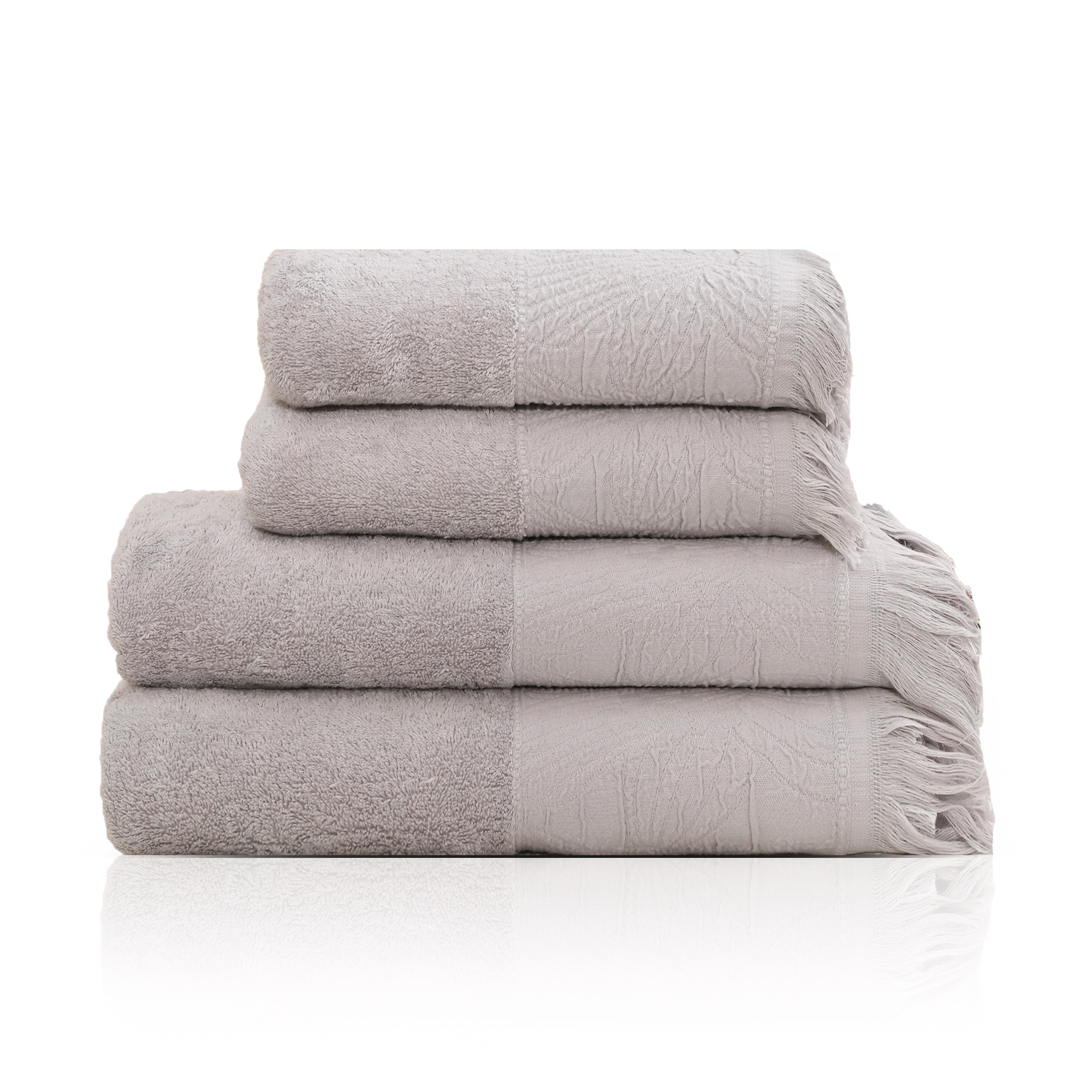 Ivy Premium Quality Cotton Bath Towel Set, Pack of 4 Pieces (Different Sizes) (Silver)