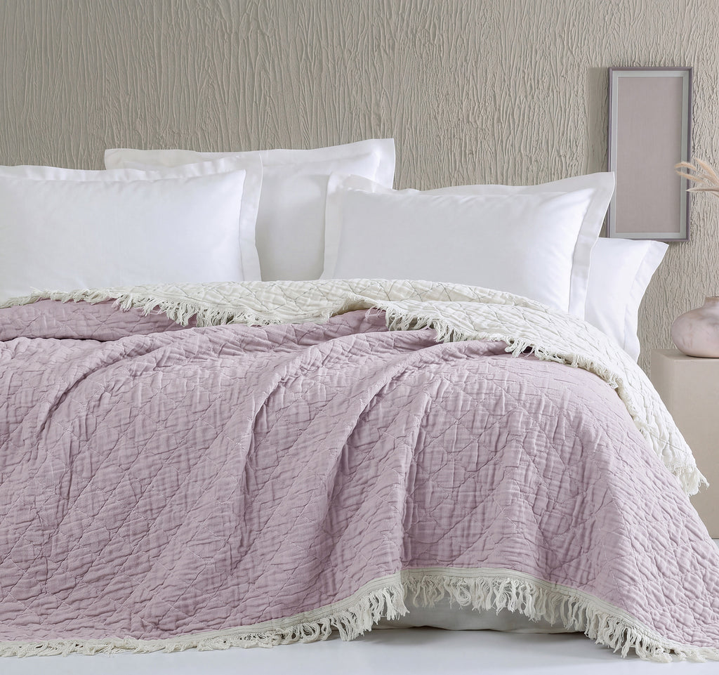 LunaTextured Bedspread – Soft Woven Coverlet with Decorative Fringe