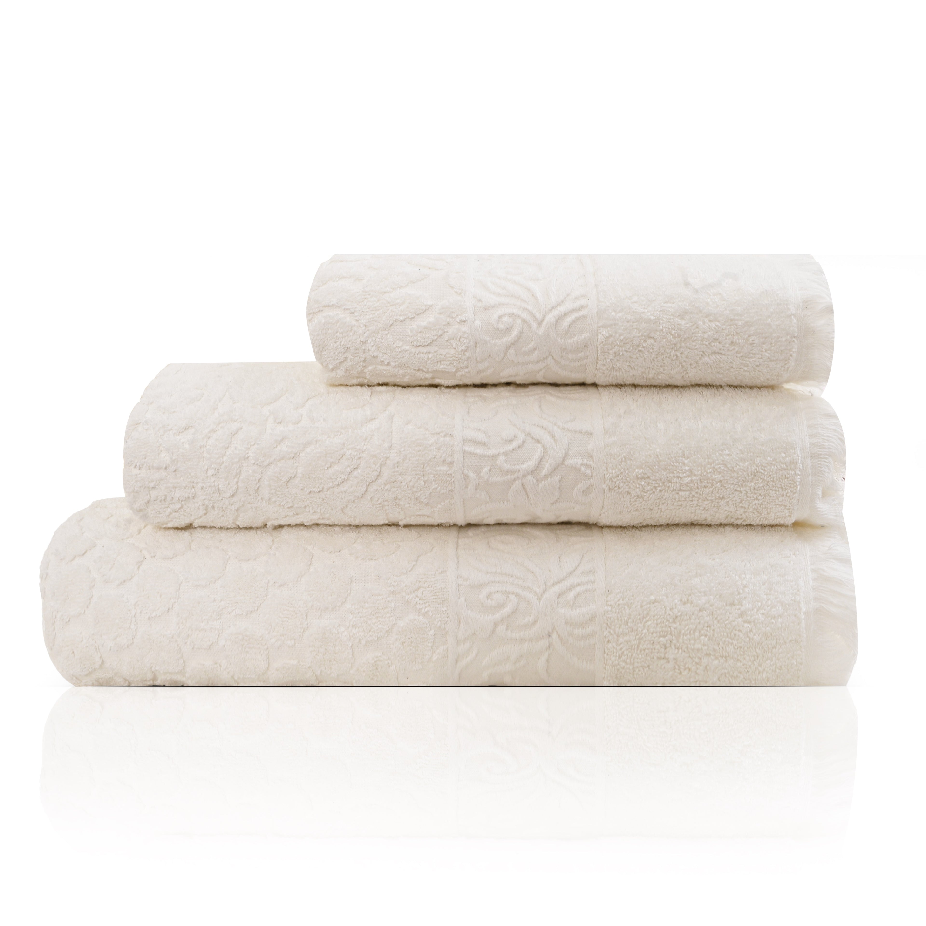 Premium Quality Cotton Bath Towel Set, Pack of 3 Pieces (Offwhite)