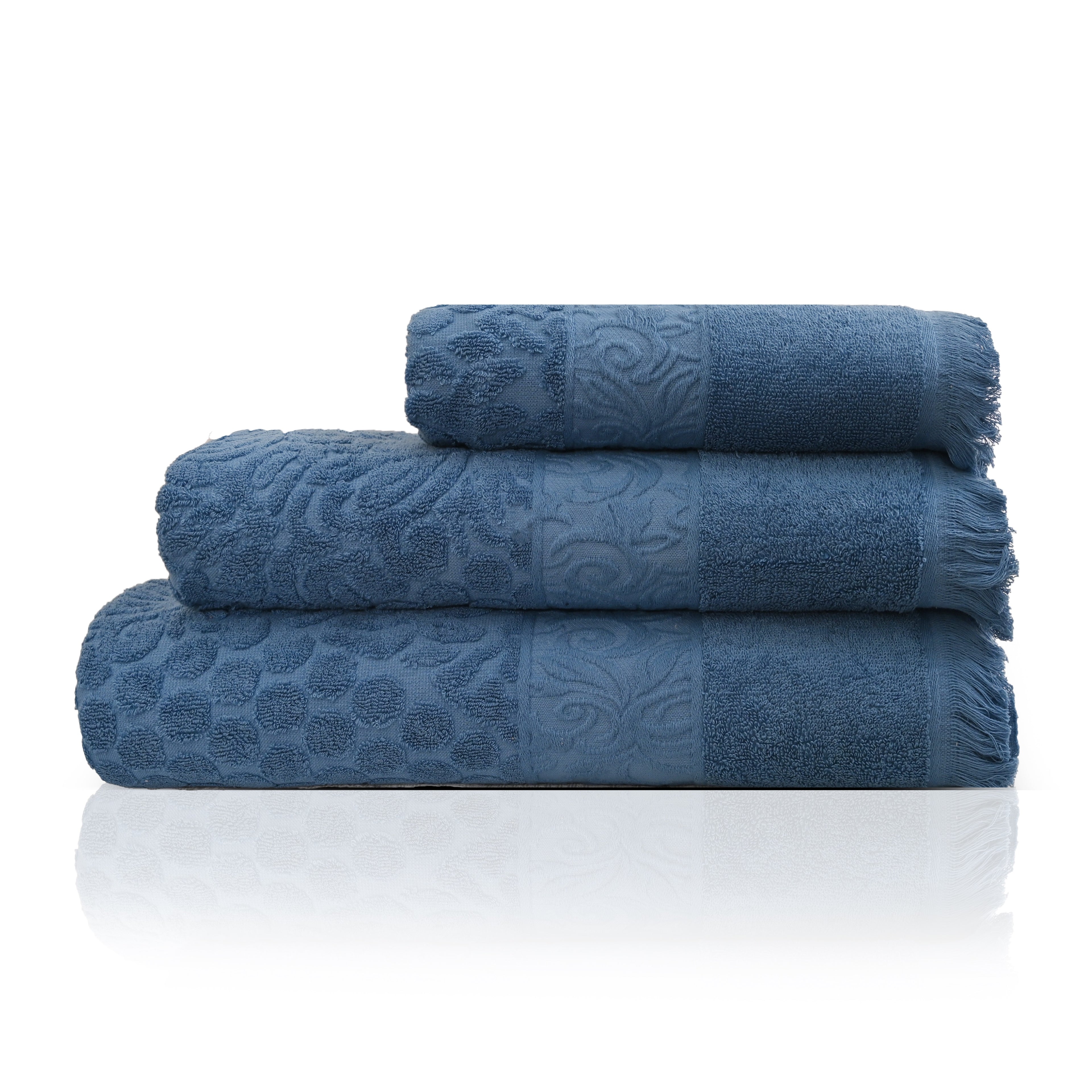 Premium Quality Cotton Bath Towel Set, Pack of 3 Pieces (petrolum)