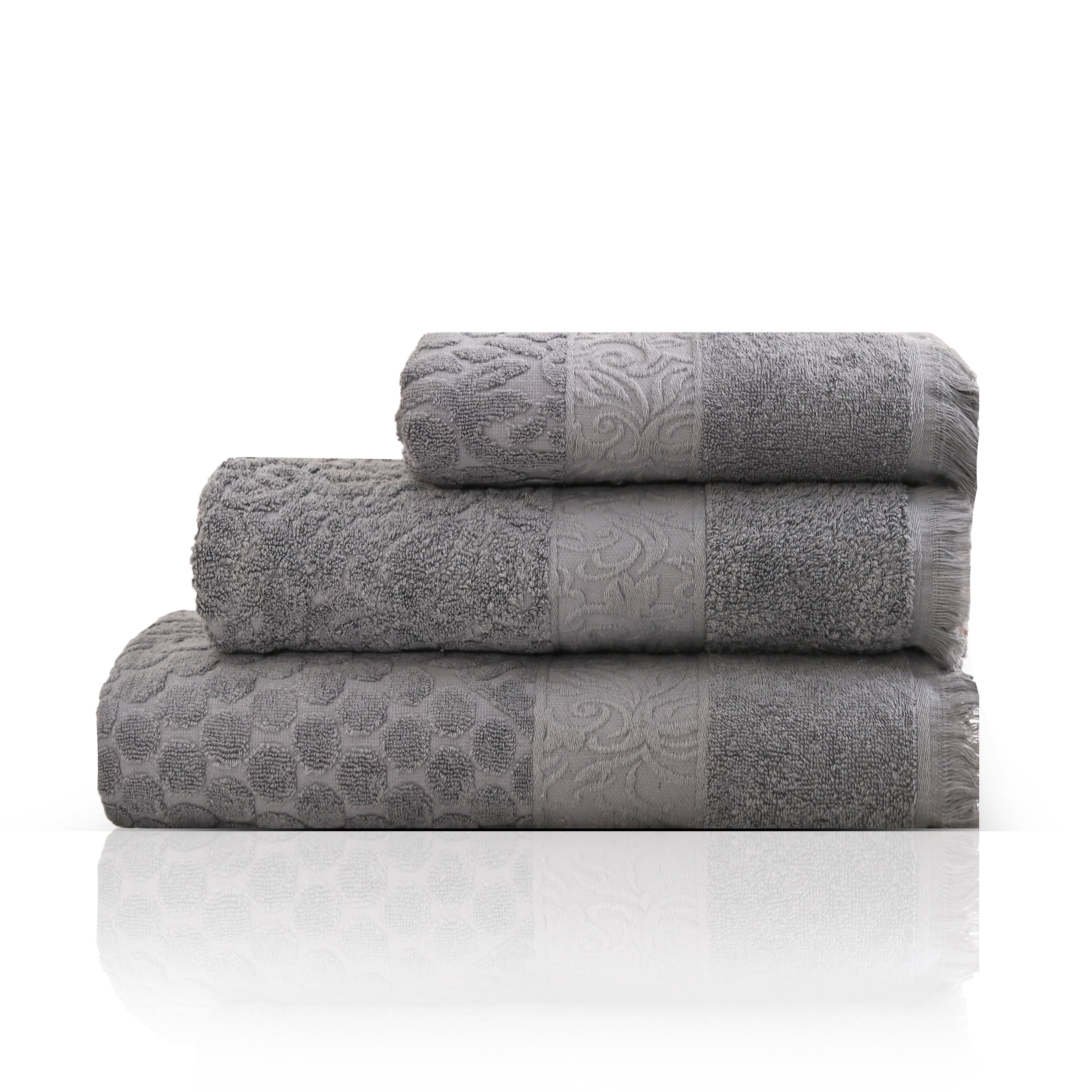 Premium Quality Cotton Bath Towel Set, Pack of 3 Pieces (Grey)
