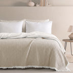 Ivy Textured Bedspread – Soft Woven Coverlet with Decorative Fringe