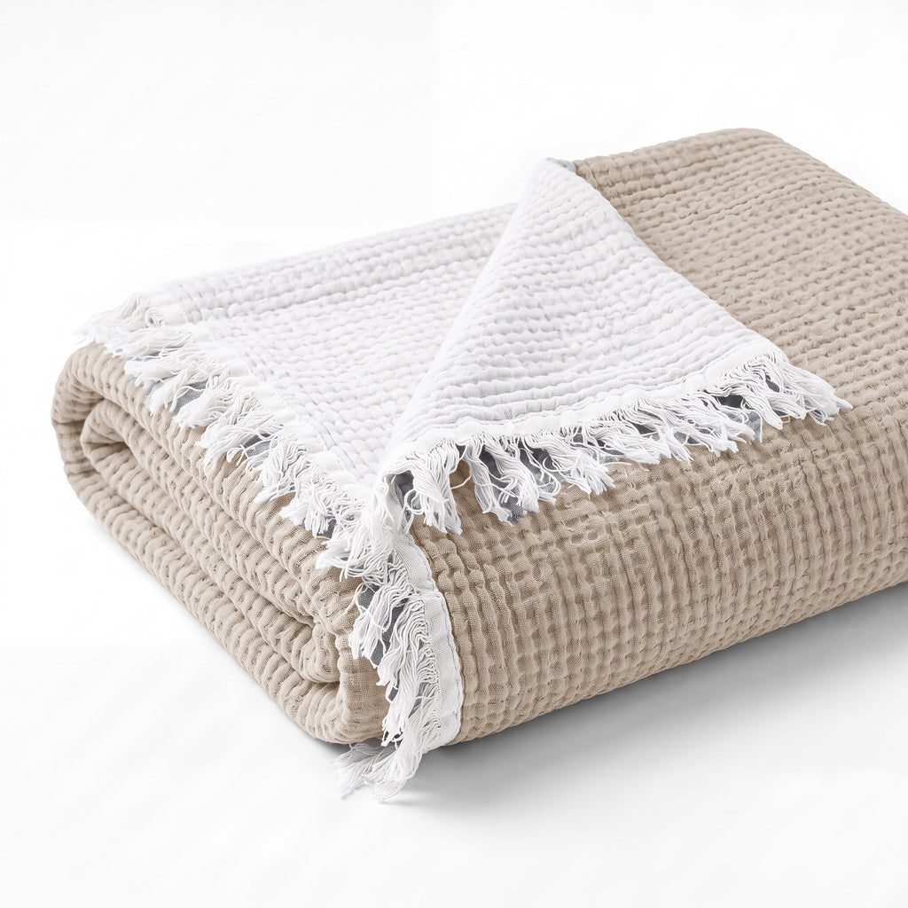 Ivy Textured Bedspread – Soft Woven Coverlet with Decorative Fringe