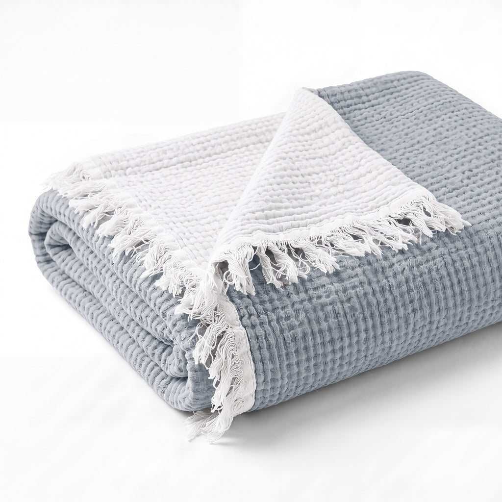 Ivy Textured Bedspread – Soft Woven Coverlet with Decorative Fringe