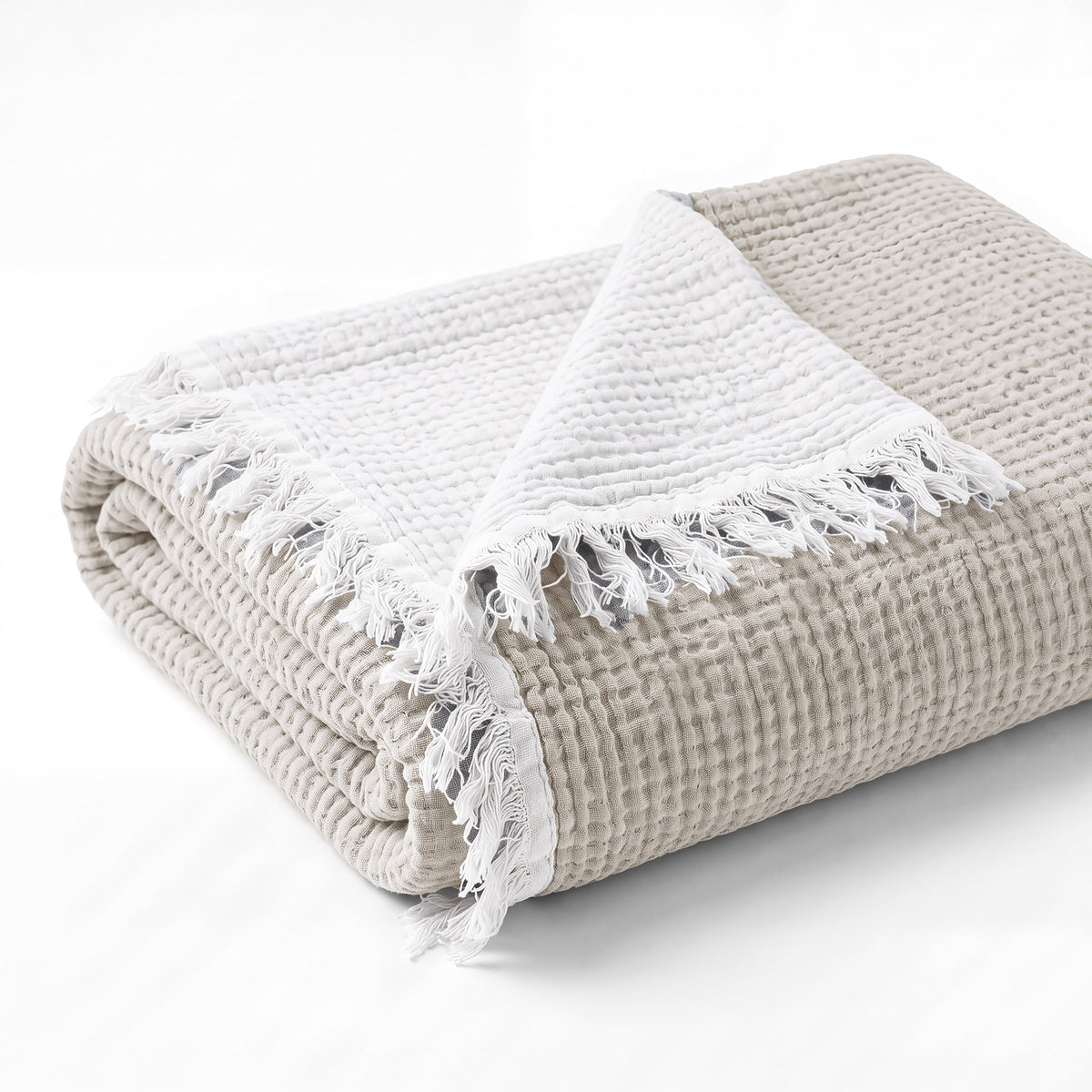 Ivy Textured Bedspread – Soft Woven Coverlet with Decorative Fringe