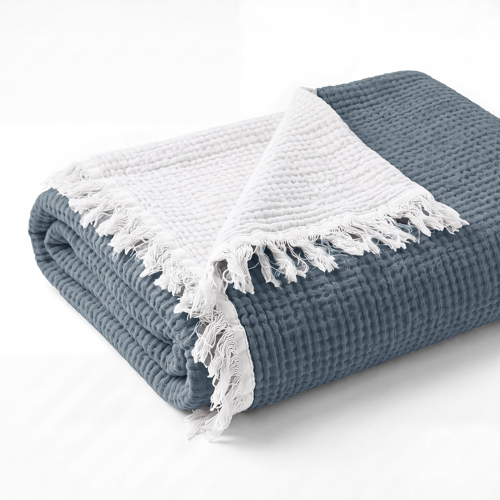 Ivy Textured Bedspread – Soft Woven Coverlet with Decorative Fringe