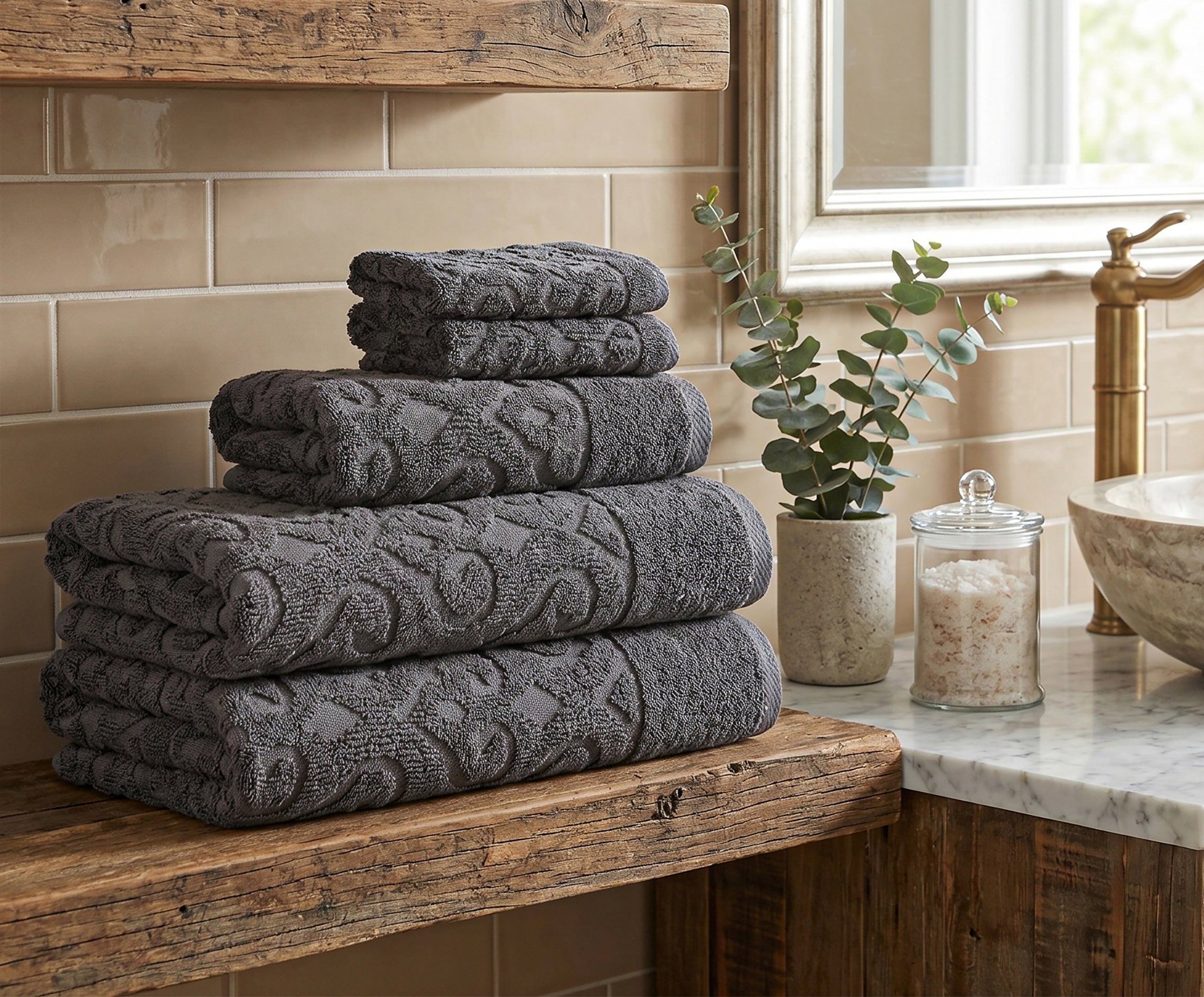 Andalus Bath Towel Set, Pack of 5 Pieces , Ultra Soft and Highly Absorbent Towels,(Grey)