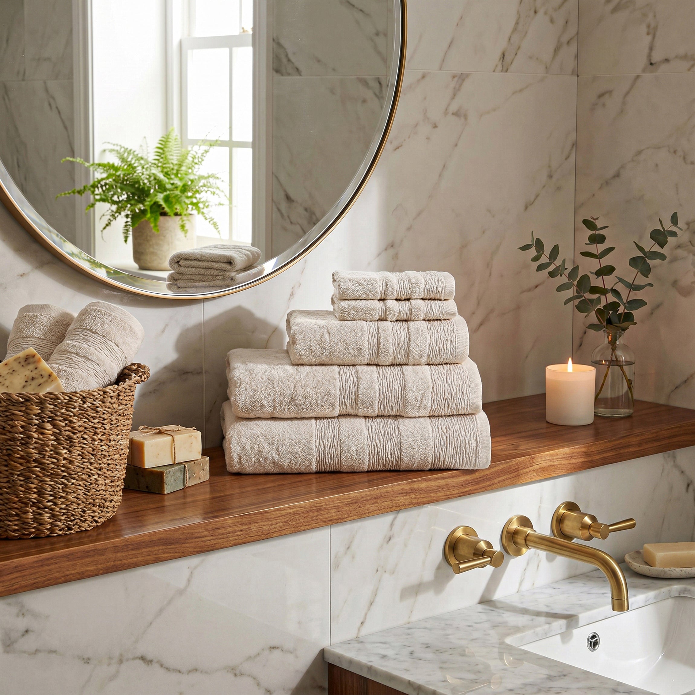 Kara Bath Towel Set, Pack of 5 Pieces , Ultra Soft and Highly Absorbent Towels,(Offwhite)