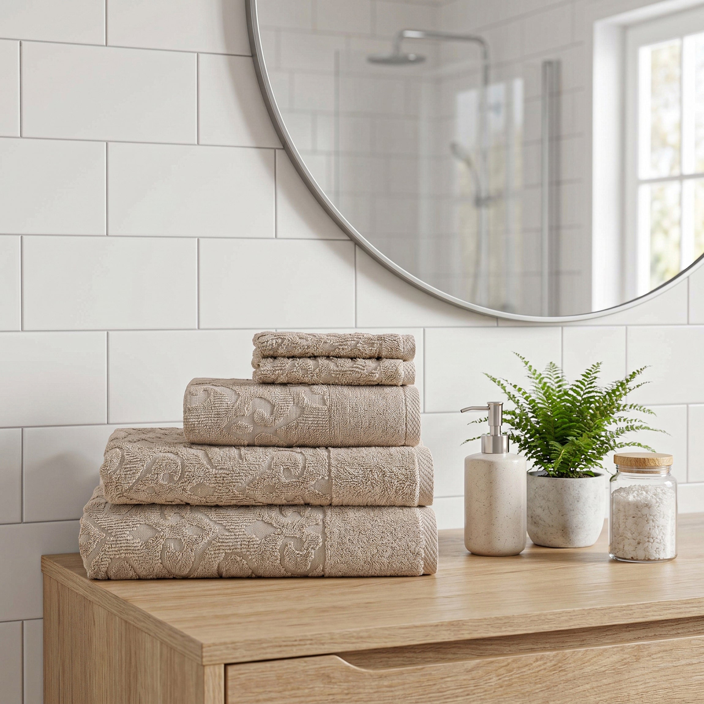 Andalus Bath Towel Set, Pack of 5 Pieces , Ultra Soft and Highly Absorbent Towels,(beige)