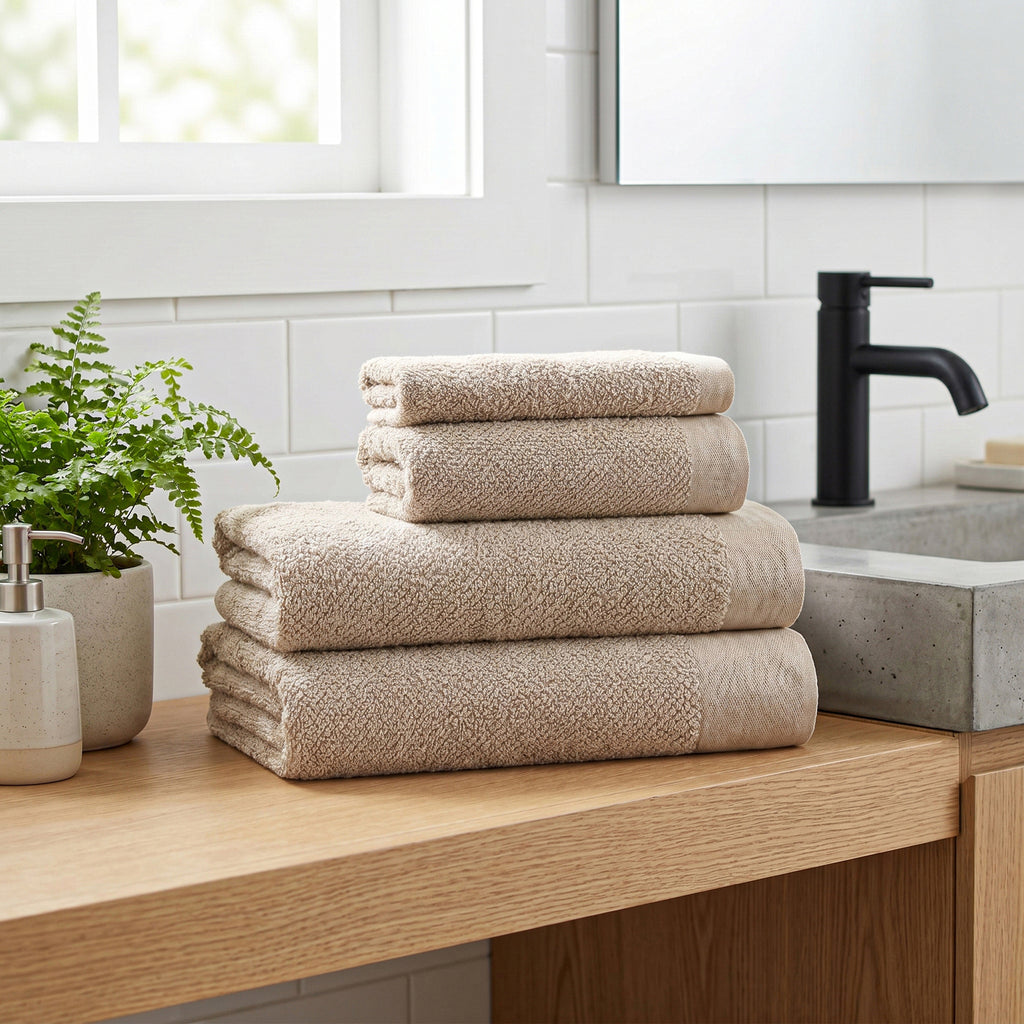 Aura Bath Towel Set, Pack of 4 Pieces , Ultra Soft and Highly Absorbent Towels,(beige)
