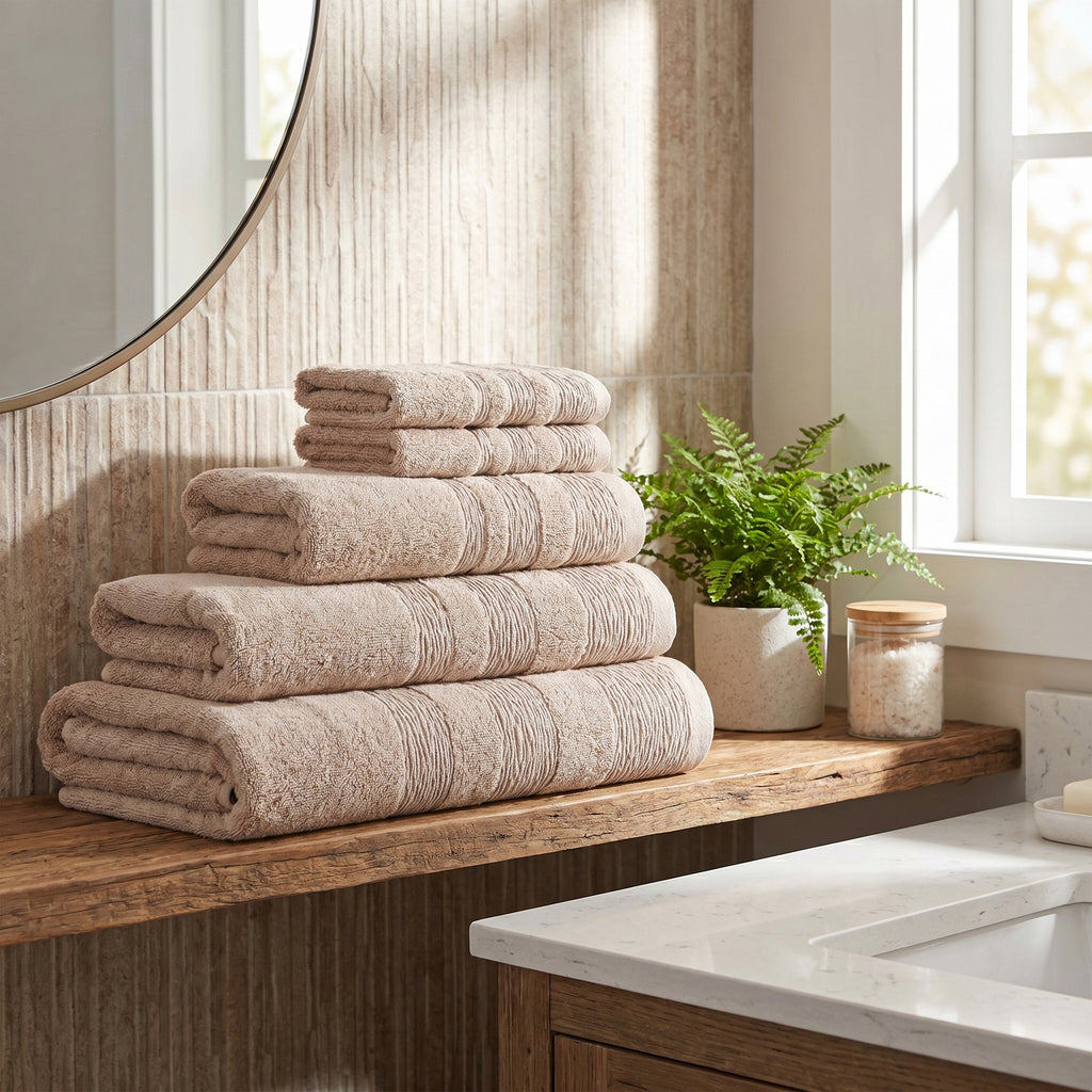 Kara Bath Towel Set, Pack of 5 Pieces , Ultra Soft and Highly Absorbent Towels,(Beige)
