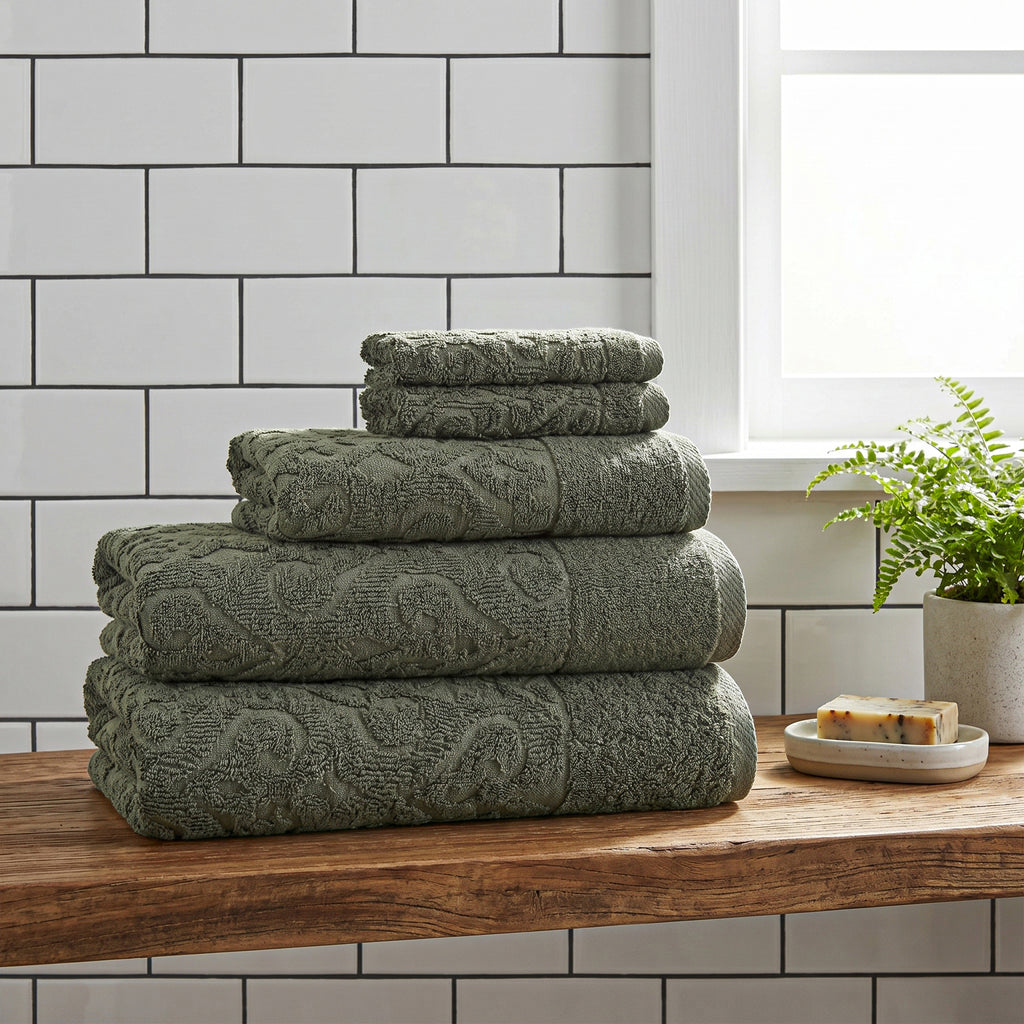 Andalus Bath Towel Set, Pack of 5 Pieces , Ultra Soft and Highly Absorbent Towels,(Olive)