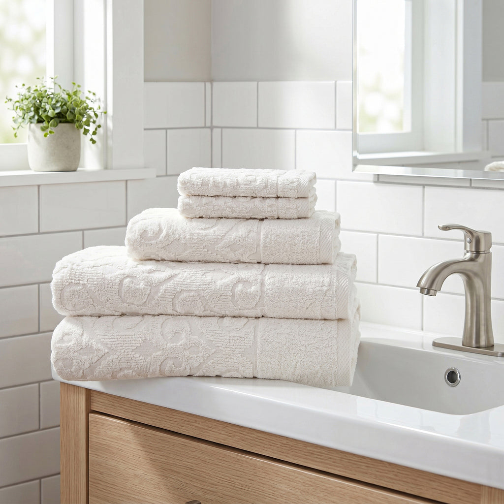 Andalus Bath Towel Set, Pack of 5 Pieces , Ultra Soft and Highly Absorbent Towels,(Offwhite)