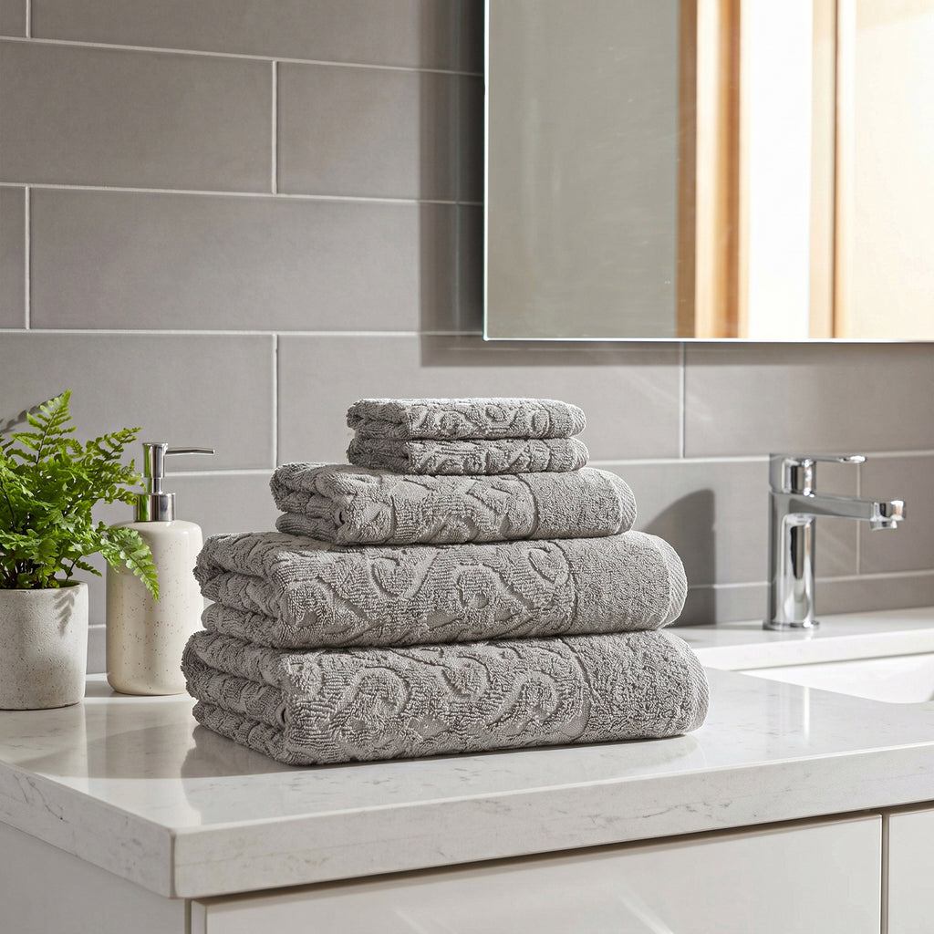 Andalus Bath Towel Set, Pack of 5 Pieces , Ultra Soft and Highly Absorbent Towels,(Silver)