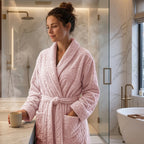 Eliz 100% Cotton Jacquard Bathrobe – Soft Absorbent Spa & Hotel Robe (Rose)