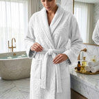 Eliz 100% Cotton Jacquard Bathrobe – Soft Absorbent Spa & Hotel Robe (Offwhite)