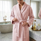 Eliz 100% Cotton Jacquard Bathrobe – Soft Absorbent Spa & Hotel Robe (Rose)
