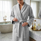 Eliz 100% Cotton Jacquard Bathrobe – Soft Absorbent Spa & Hotel Robe (Silver)