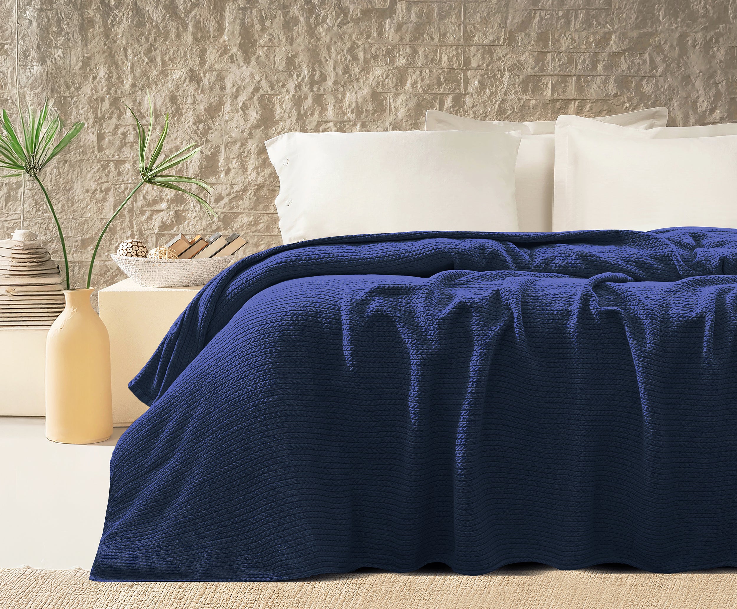 Premium Egyptian Cotton Orchid Throw Blanket Navy Blue color