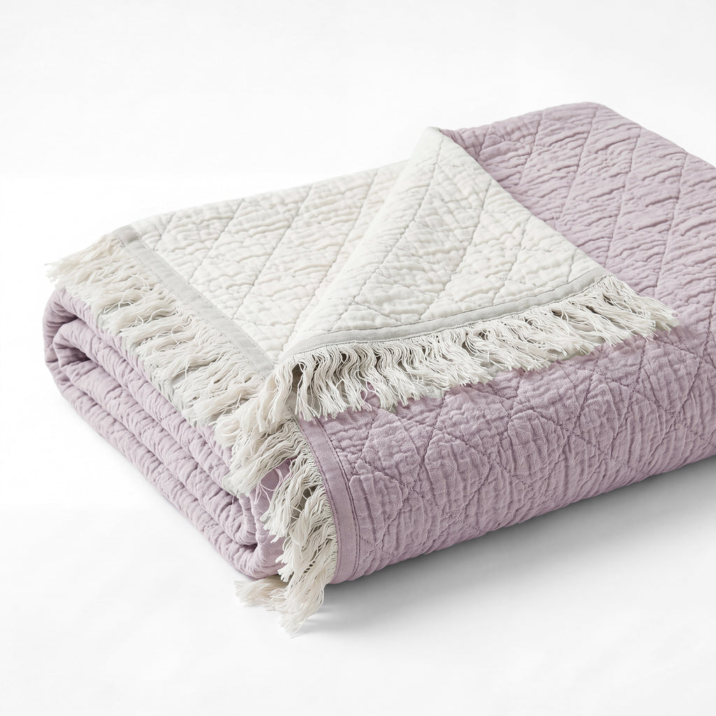 LunaTextured Bedspread – Soft Woven Coverlet with Decorative Fringe