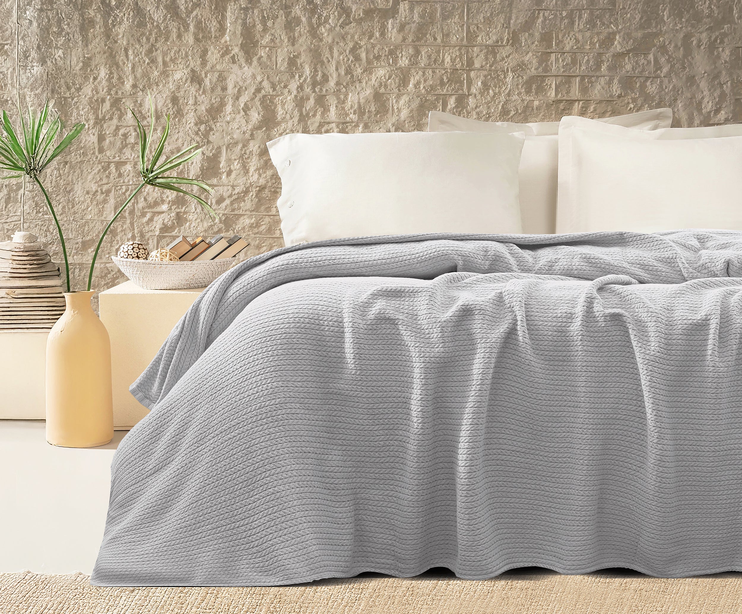 Premium Egyptian Cotton Orchid Throw Blanket Silver  color