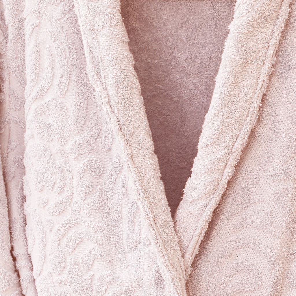Eliz 100% Cotton Jacquard Bathrobe – Soft Absorbent Spa & Hotel Robe (Rose)