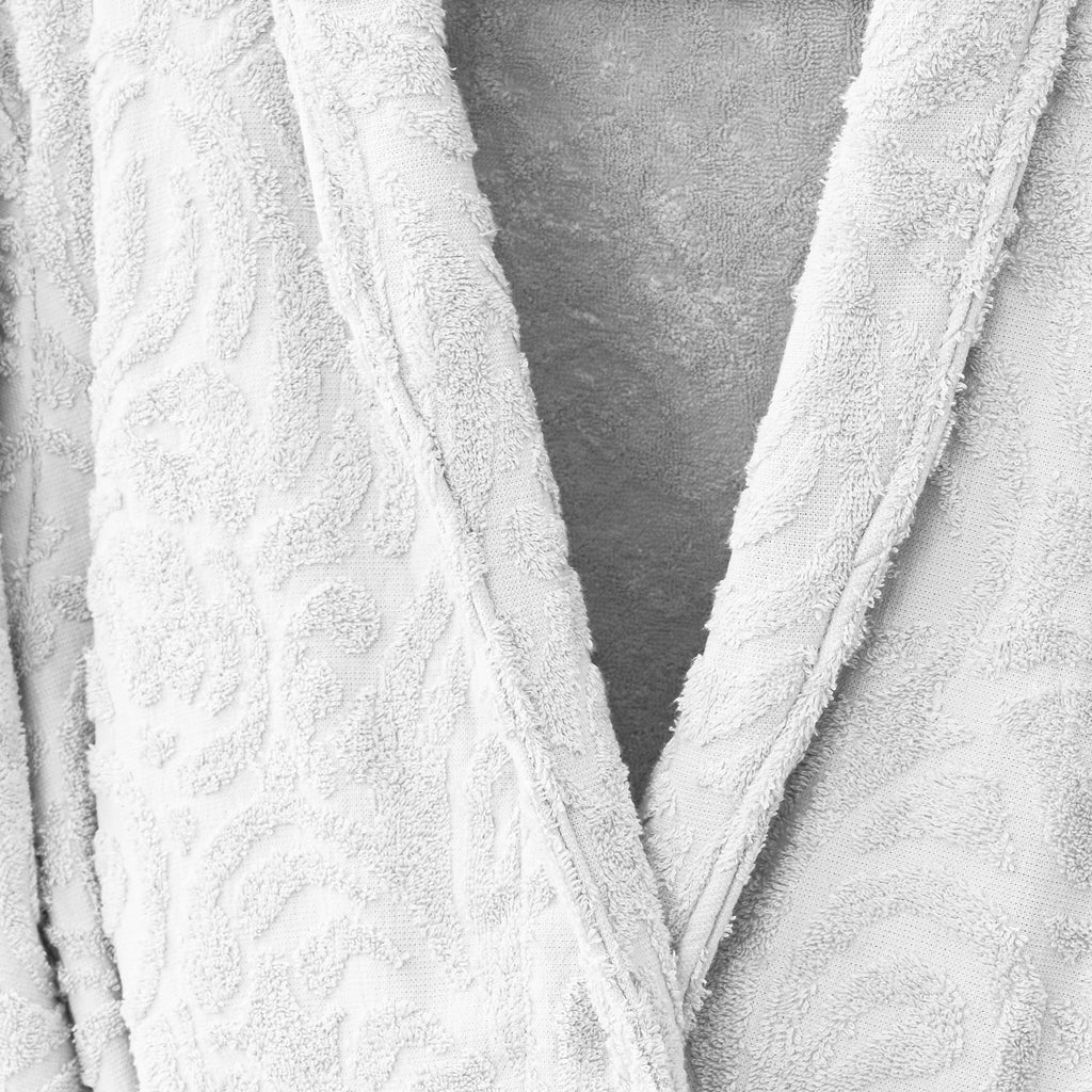 Eliz 100% Cotton Jacquard Bathrobe – Soft Absorbent Spa & Hotel Robe (Offwhite)