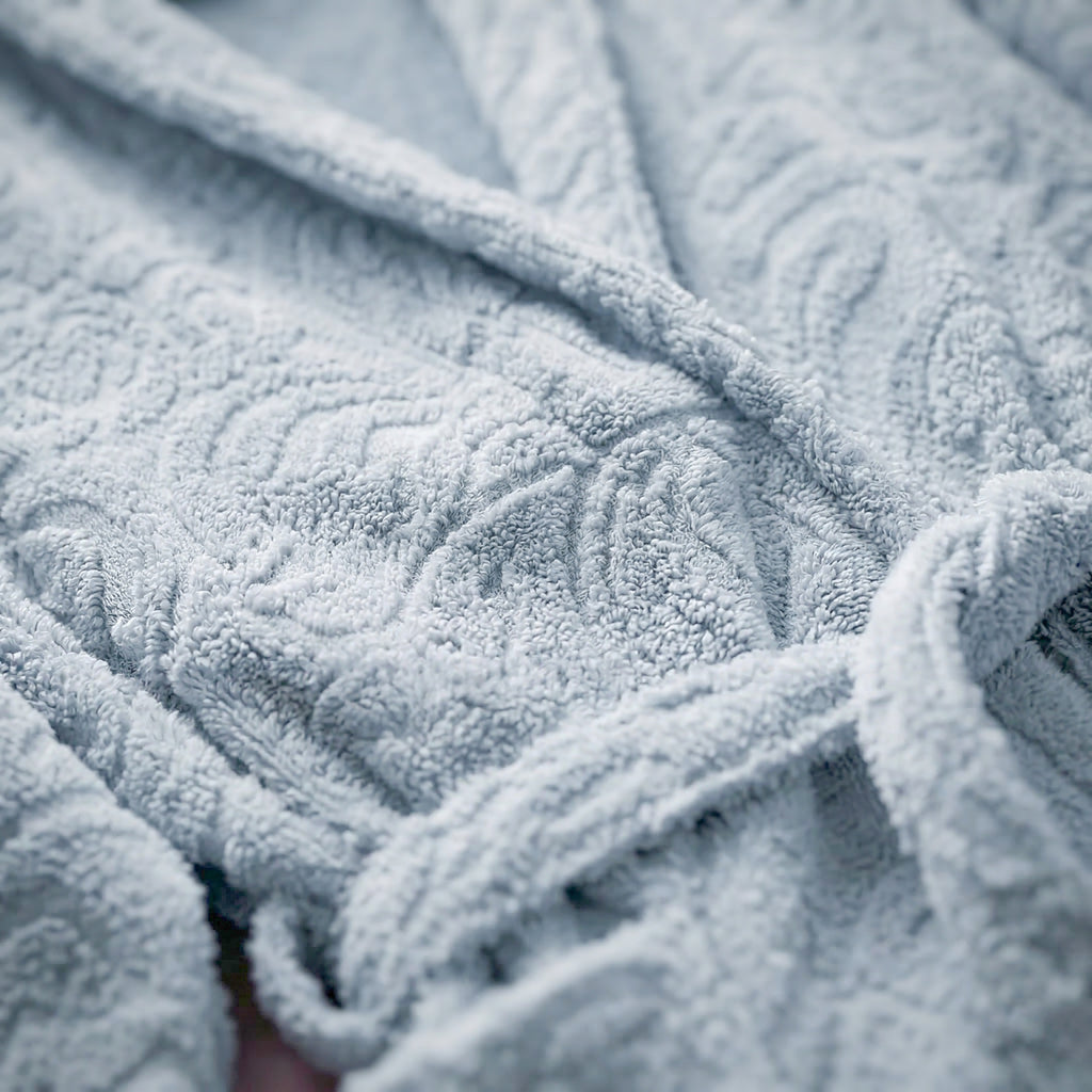 Eliz 100% Cotton Jacquard Bathrobe – Soft Absorbent Spa & Hotel Robe (Baby Blue)