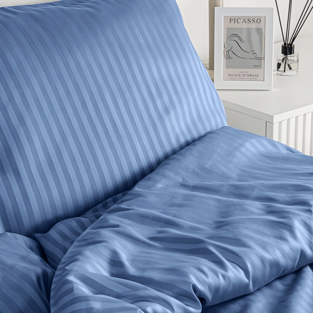 Luxury Satin Stripe Duvet Cover set – 1 cm Stripes ,Hotel Style Bedding (Petroleum)