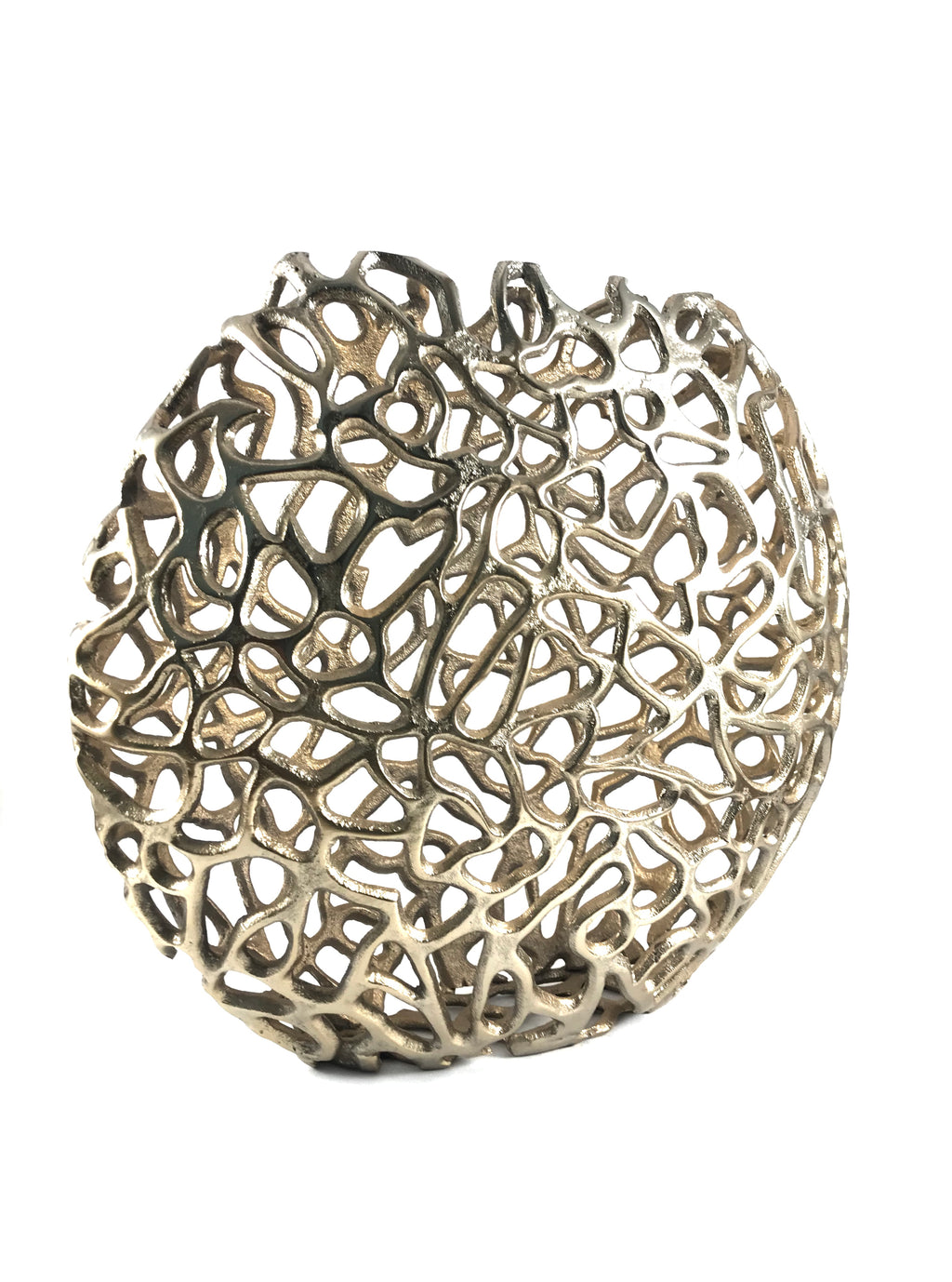 Gold-Tone Abstract Openwork Metal Decorative Sphere – Sculptural Tabletop Centerpiece