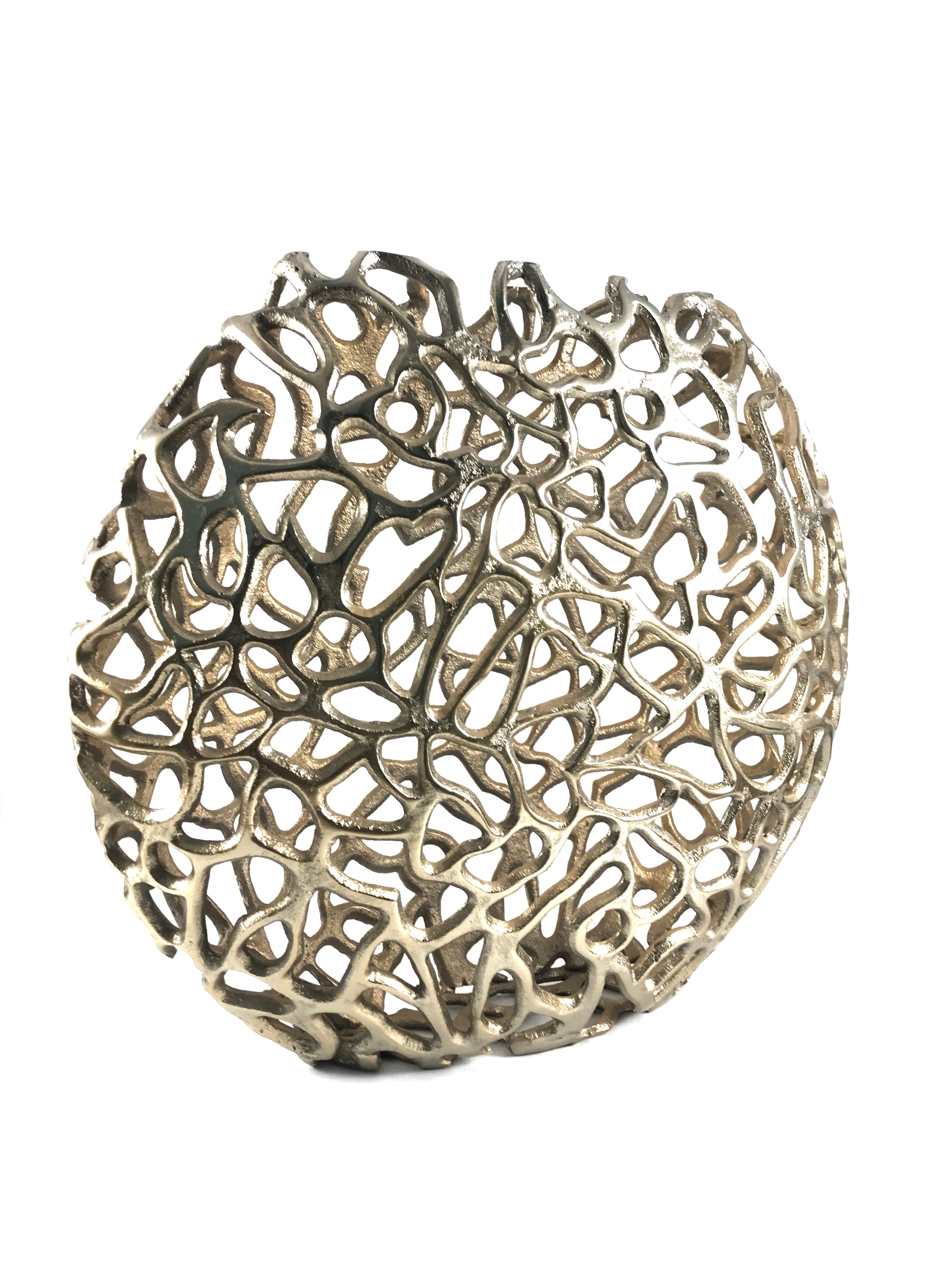 Gold-Tone Abstract Openwork Metal Decorative Sphere – Sculptural Tabletop Centerpiece