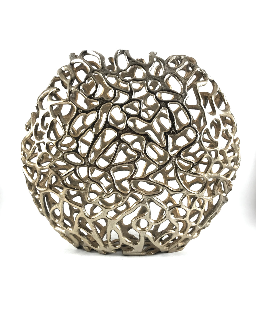 Gold-Tone Abstract Openwork Metal Decorative Sphere – Sculptural Tabletop Centerpiece