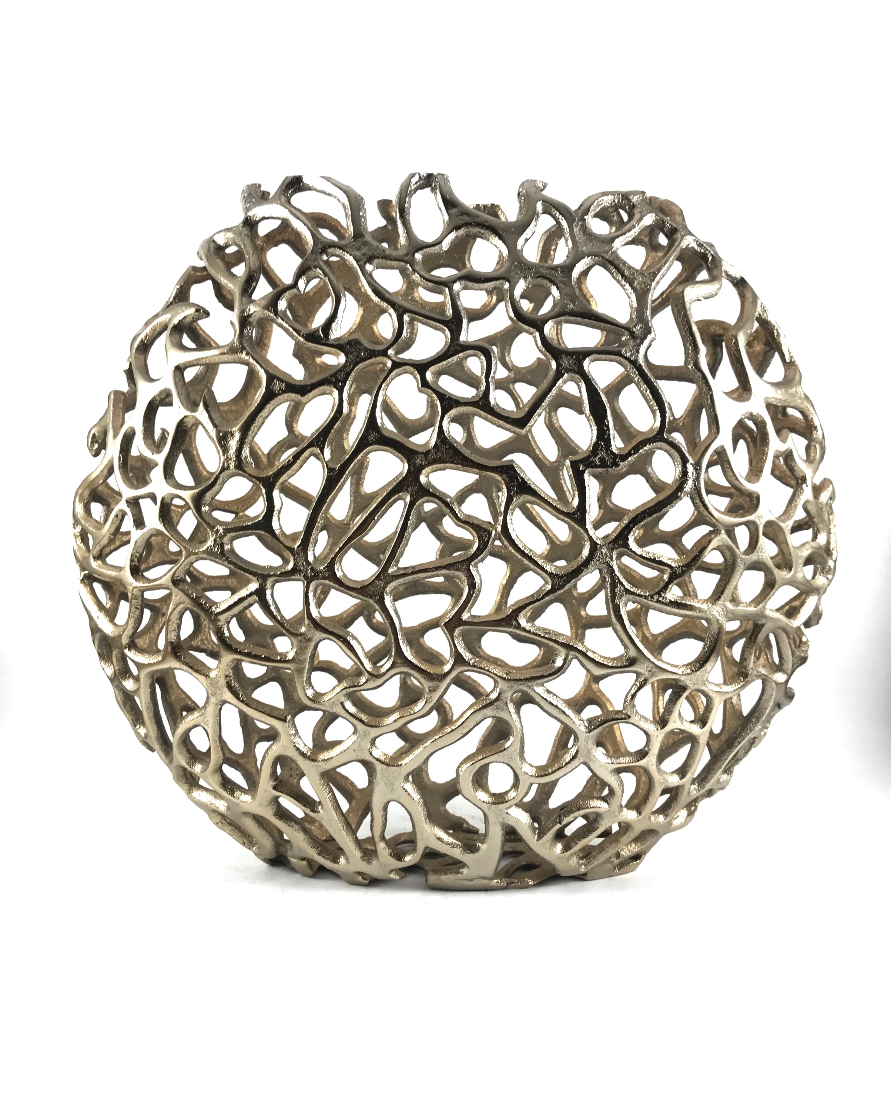 Gold-Tone Abstract Openwork Metal Decorative Sphere – Sculptural Tabletop Centerpiece